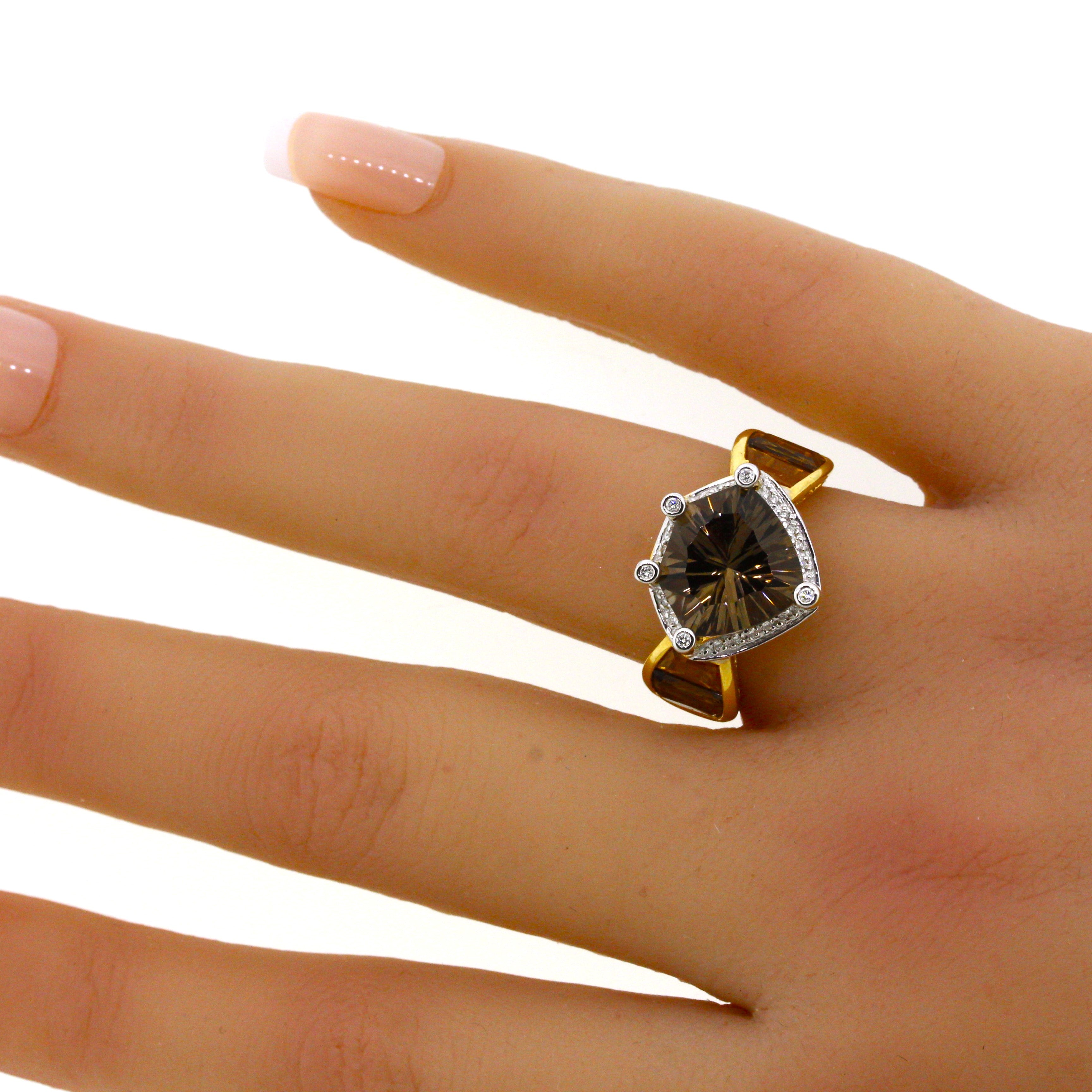 Bellarri Smoky Quartz Citrine Diamond Gold Ring