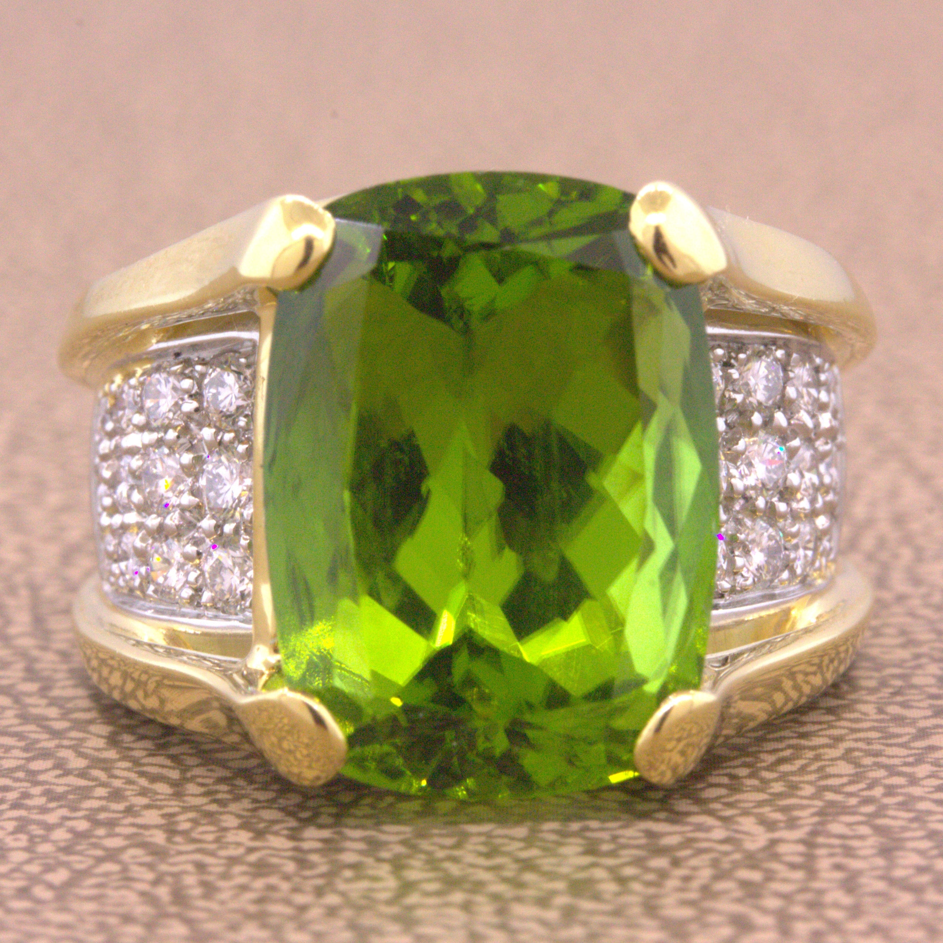 Peridot Diamond Gold & Platinum Two-Tone Cocktail Ring