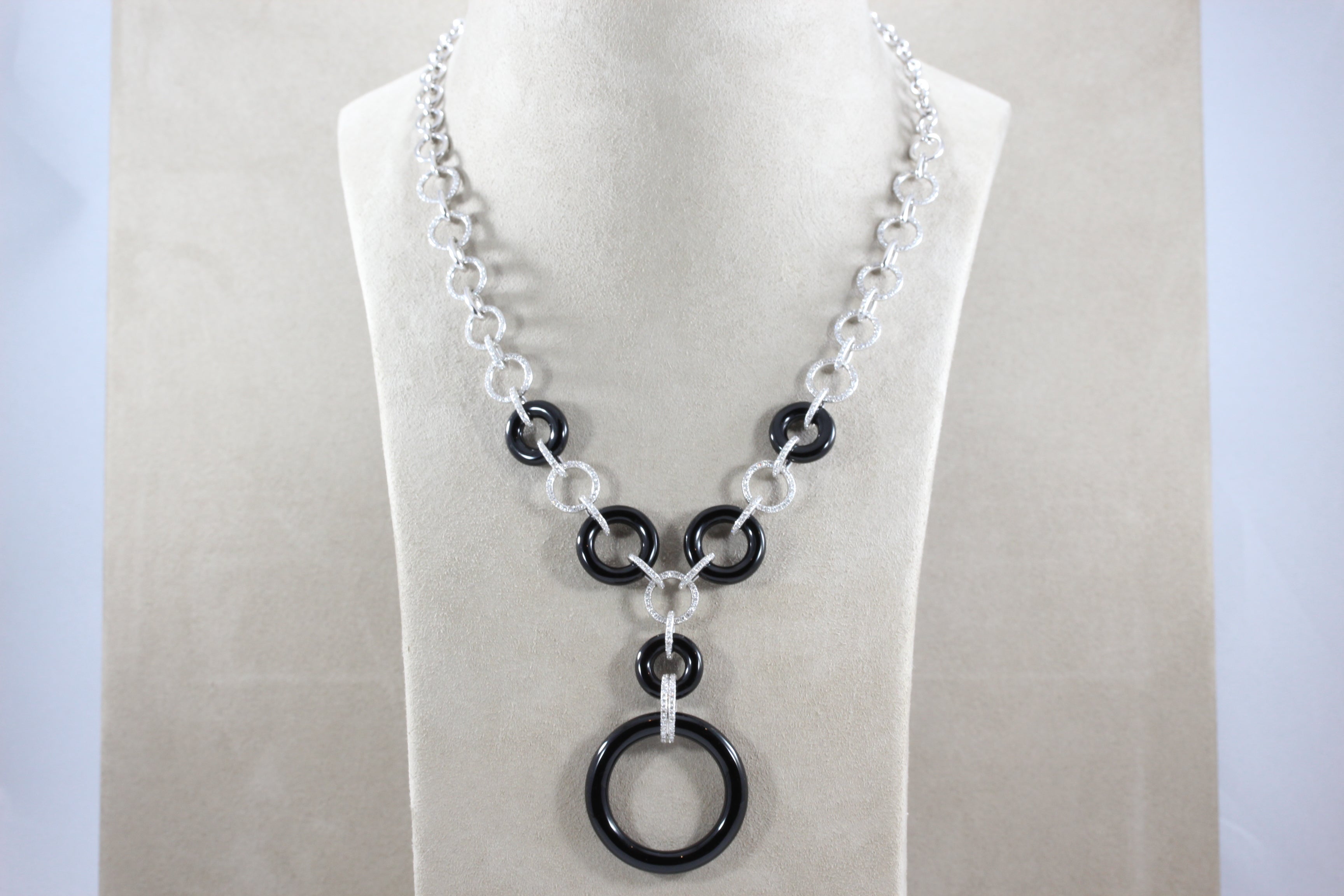 Diamond Black Onyx Gold Geometric Link Necklace