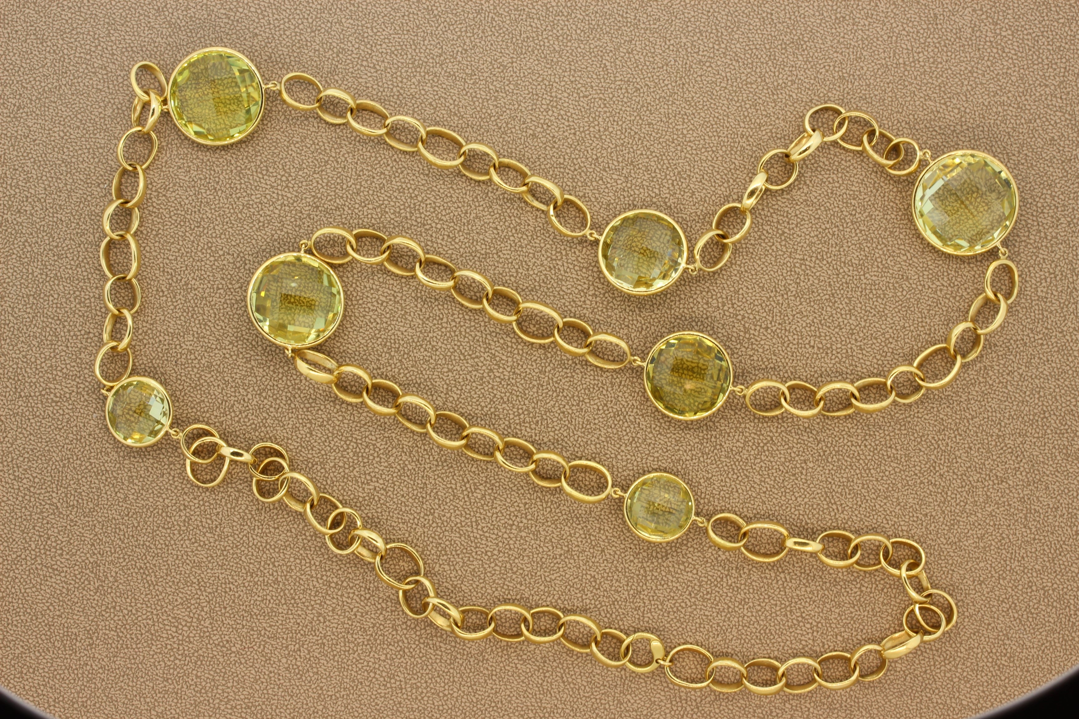 Italian Lemon Topaz Gold Hoop Link Necklace