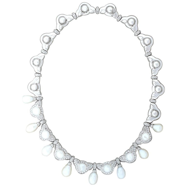 Akoya Pearl Diamond Gold Drop Necklace