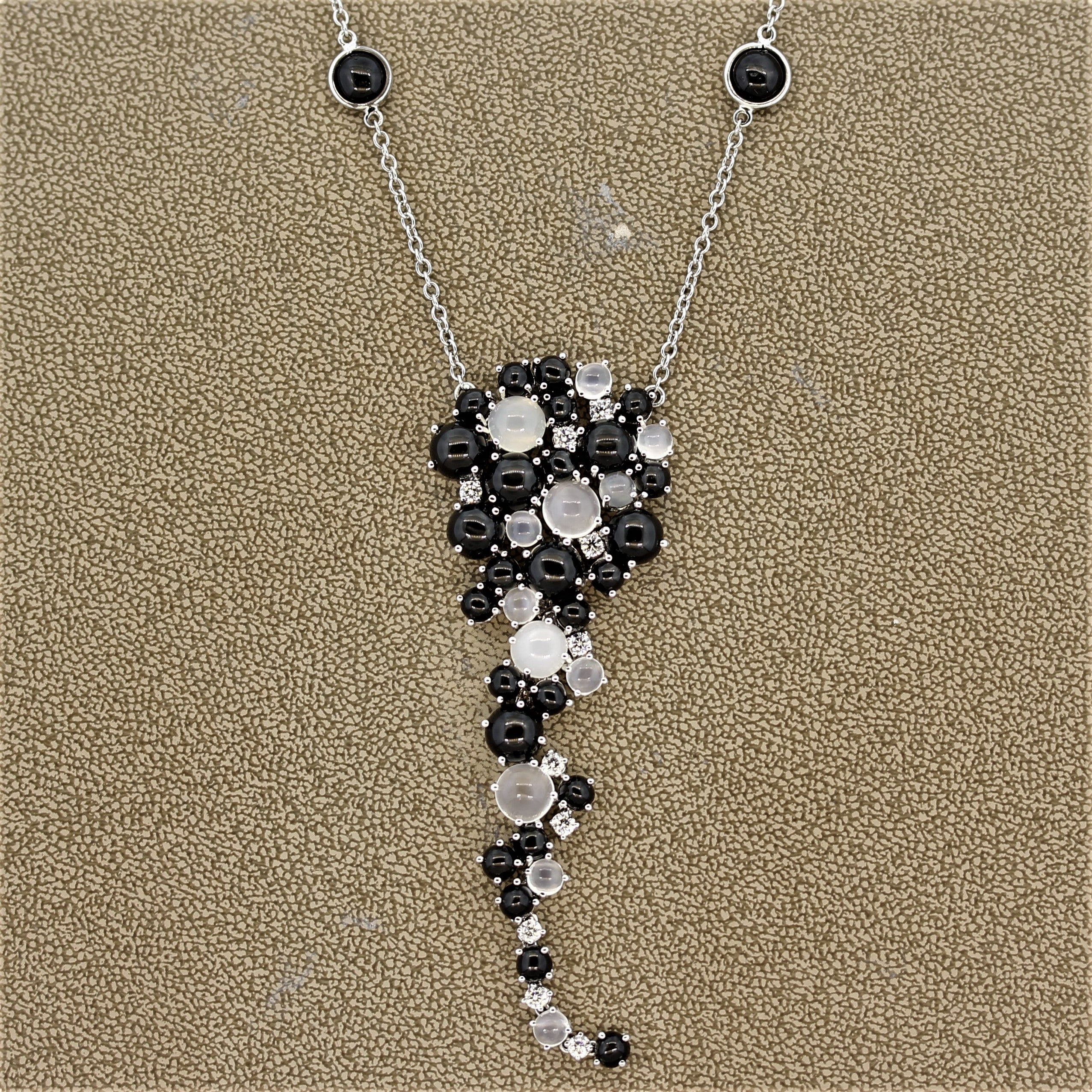 Italian Cats-Eye-Moonstone Star-Diopside Diamond Gold Necklace