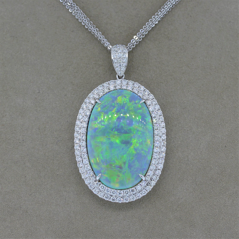 Magnificent Australian Opal Diamond Gold Pendant