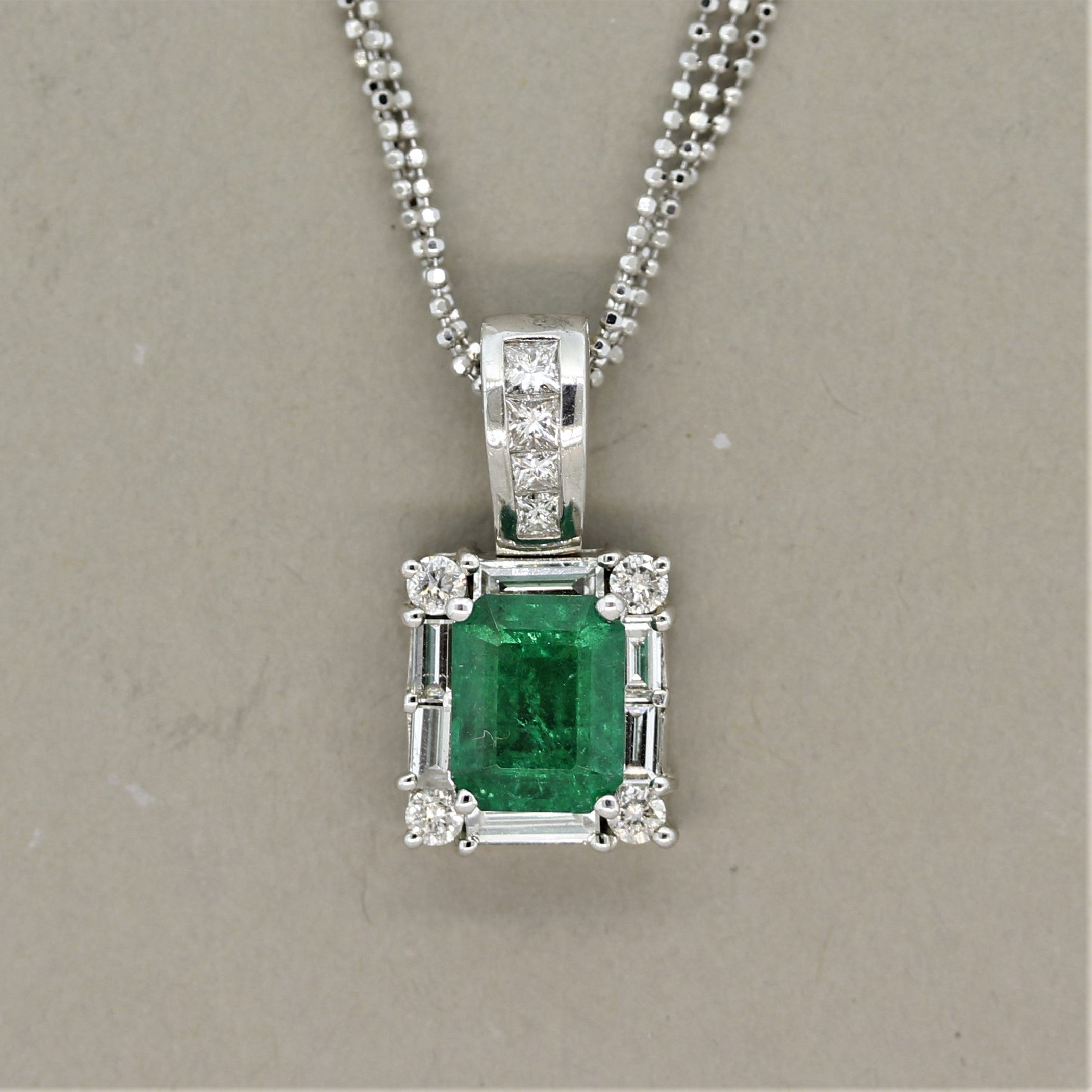 Emerald Diamond Gold Frame Pendant
