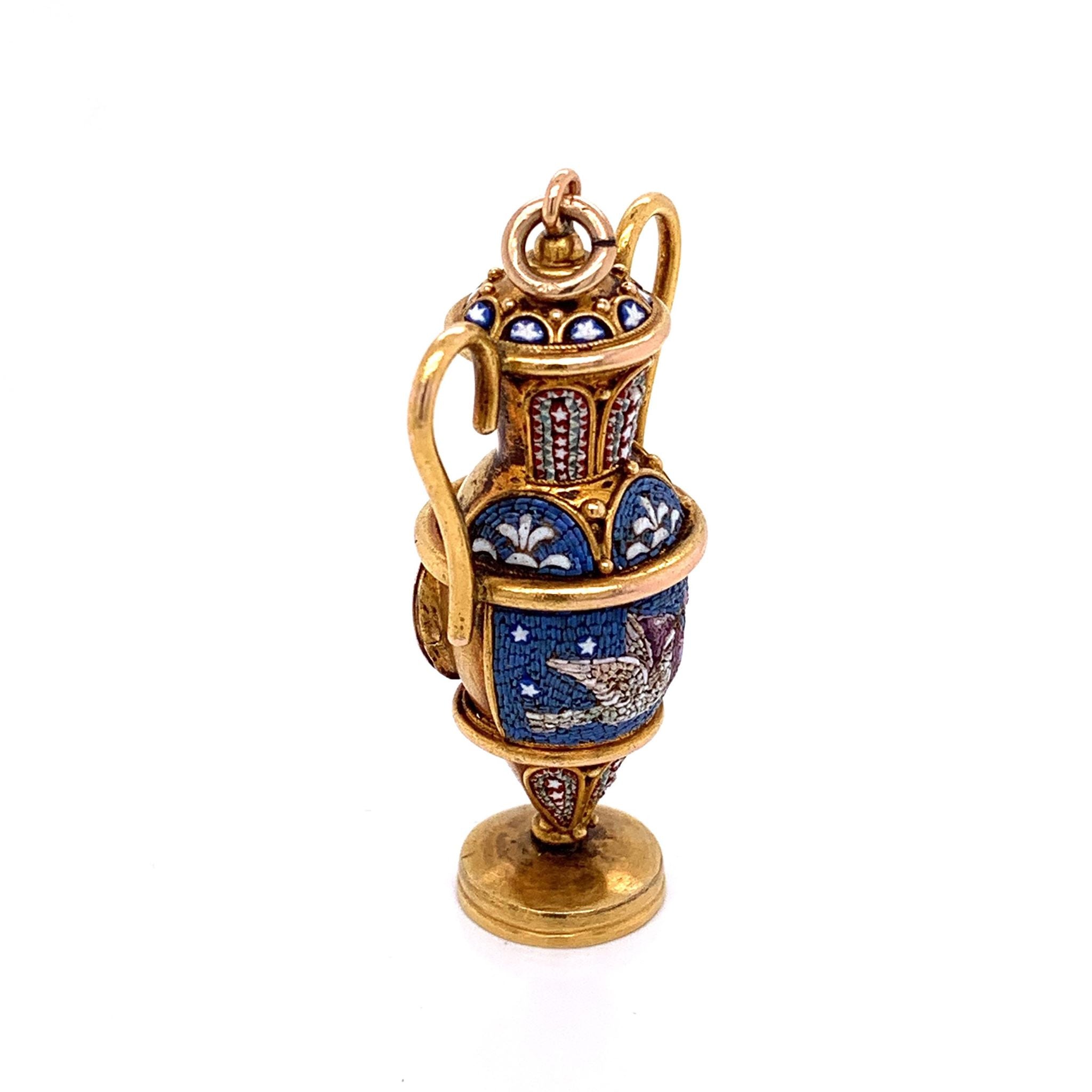 Victorian Micro Mosaic Gold Vase Pendant