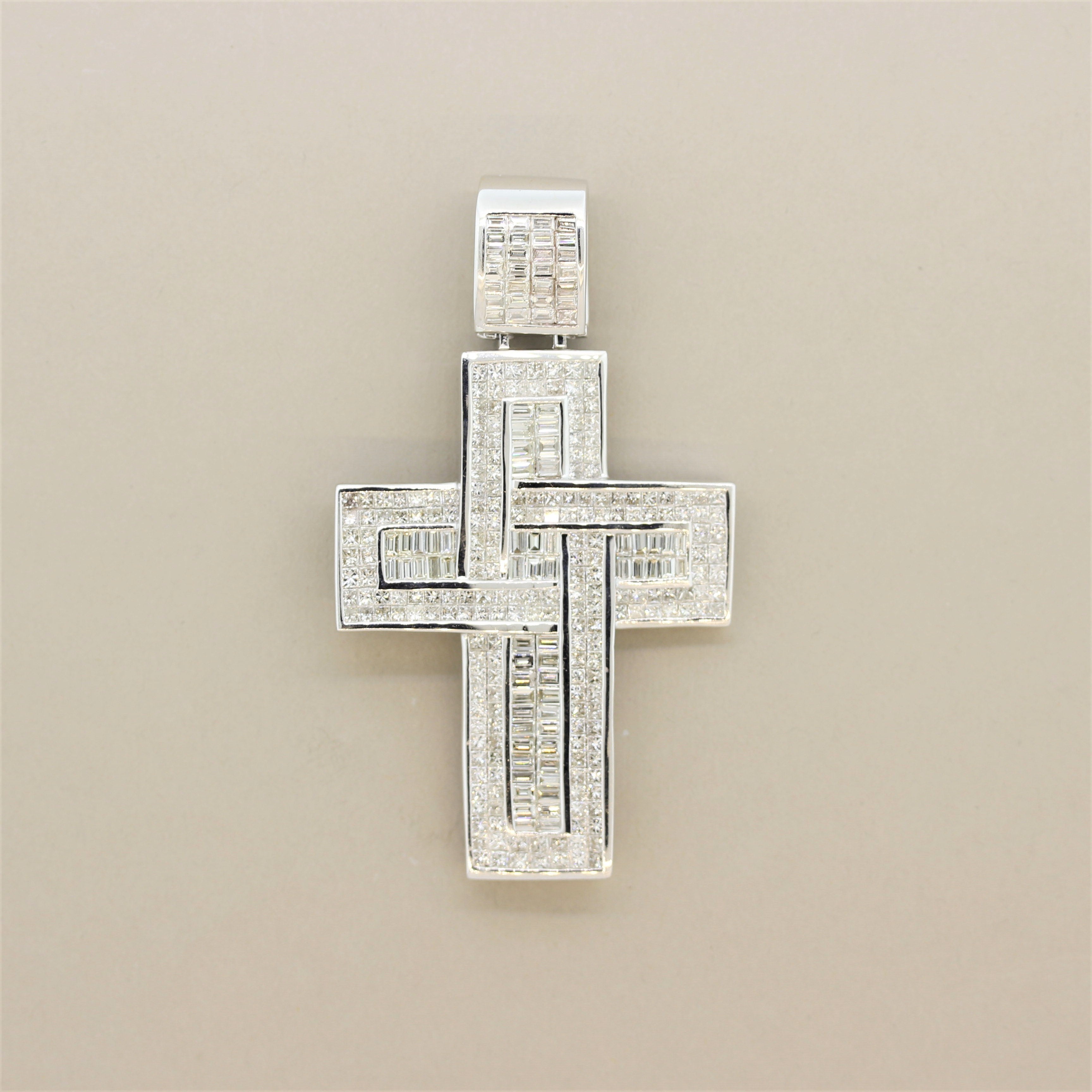Massive Large Diamond Gold Cross Pendant