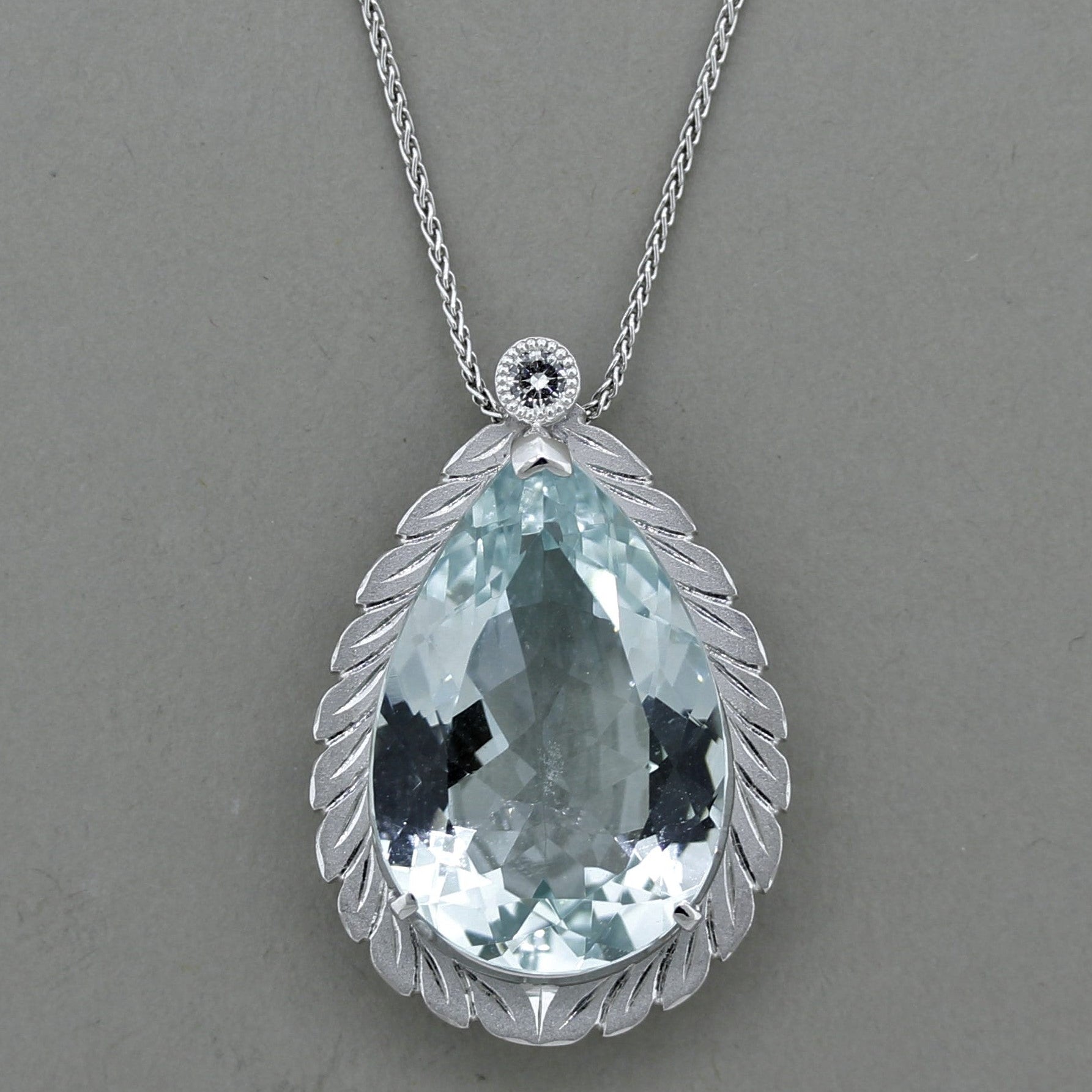 Aquamarine Diamond Platinum Pendant