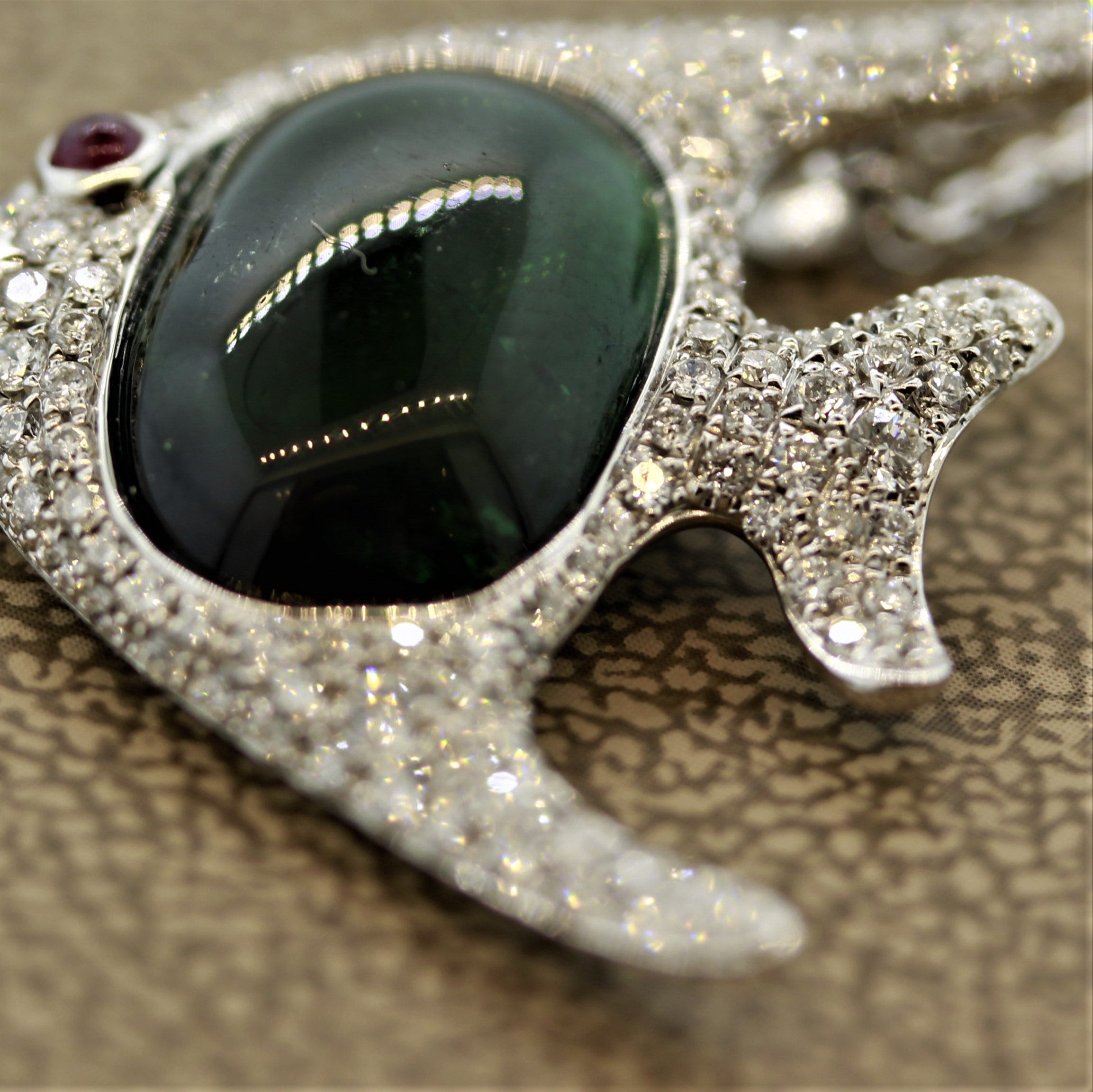 Green Tourmaline Diamond Ruby Gold Fish Pendant