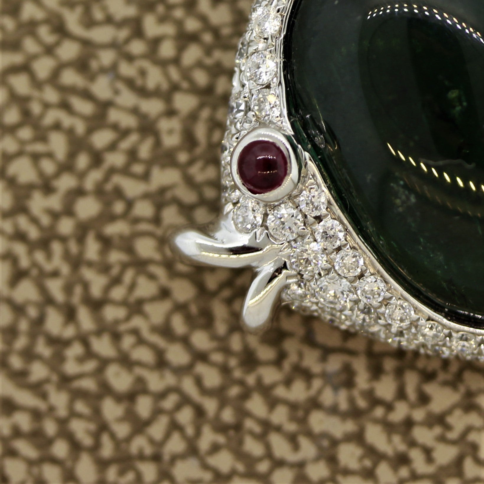 Green Tourmaline Diamond Ruby Gold Fish Pendant