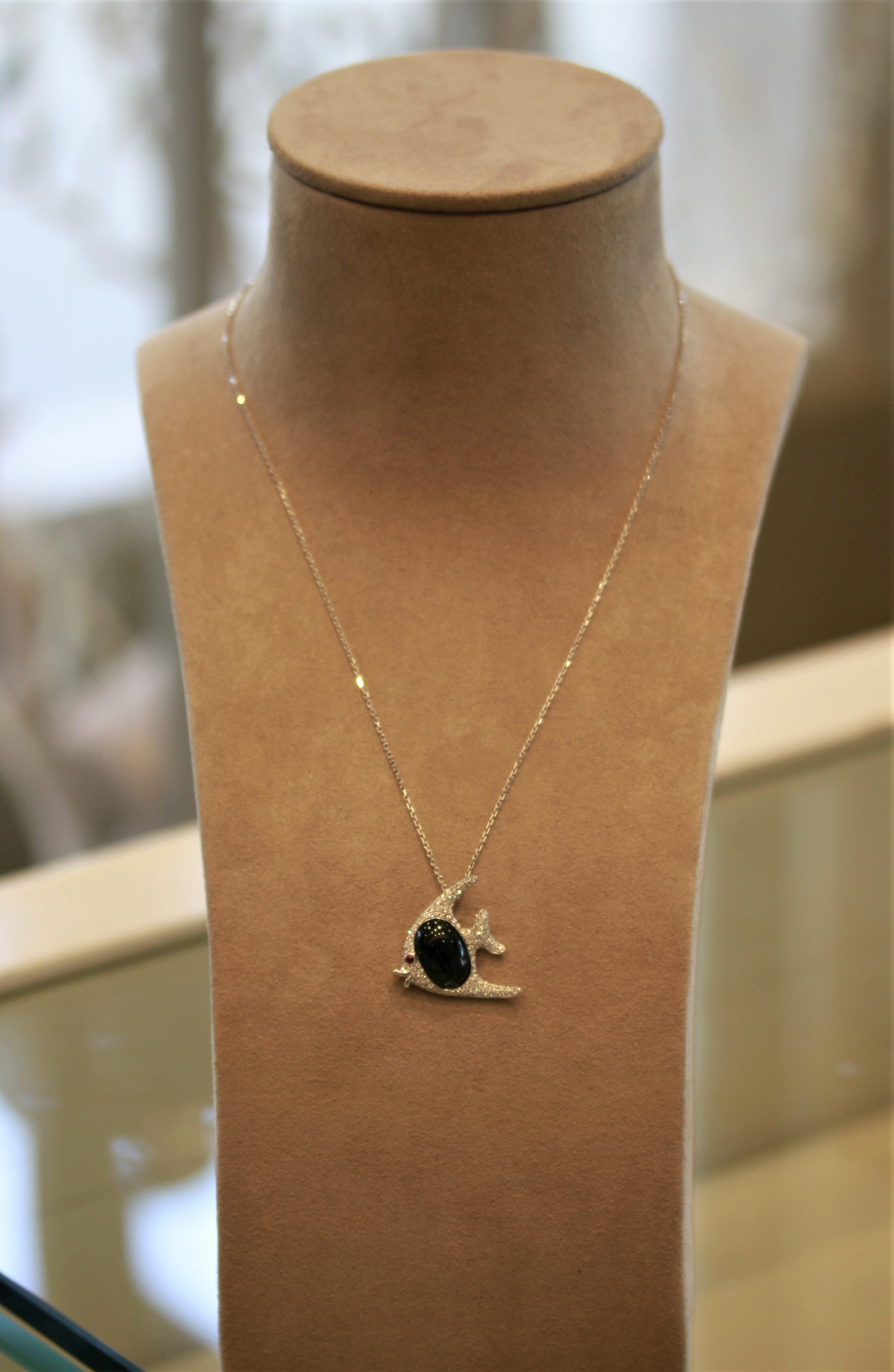 Green Tourmaline Diamond Ruby Gold Fish Pendant