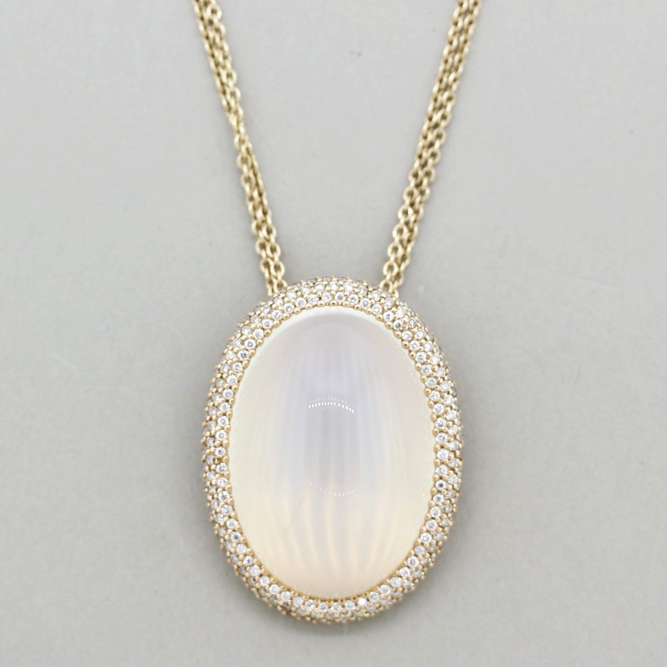 Large Moonstone Diamond Gold Pendant