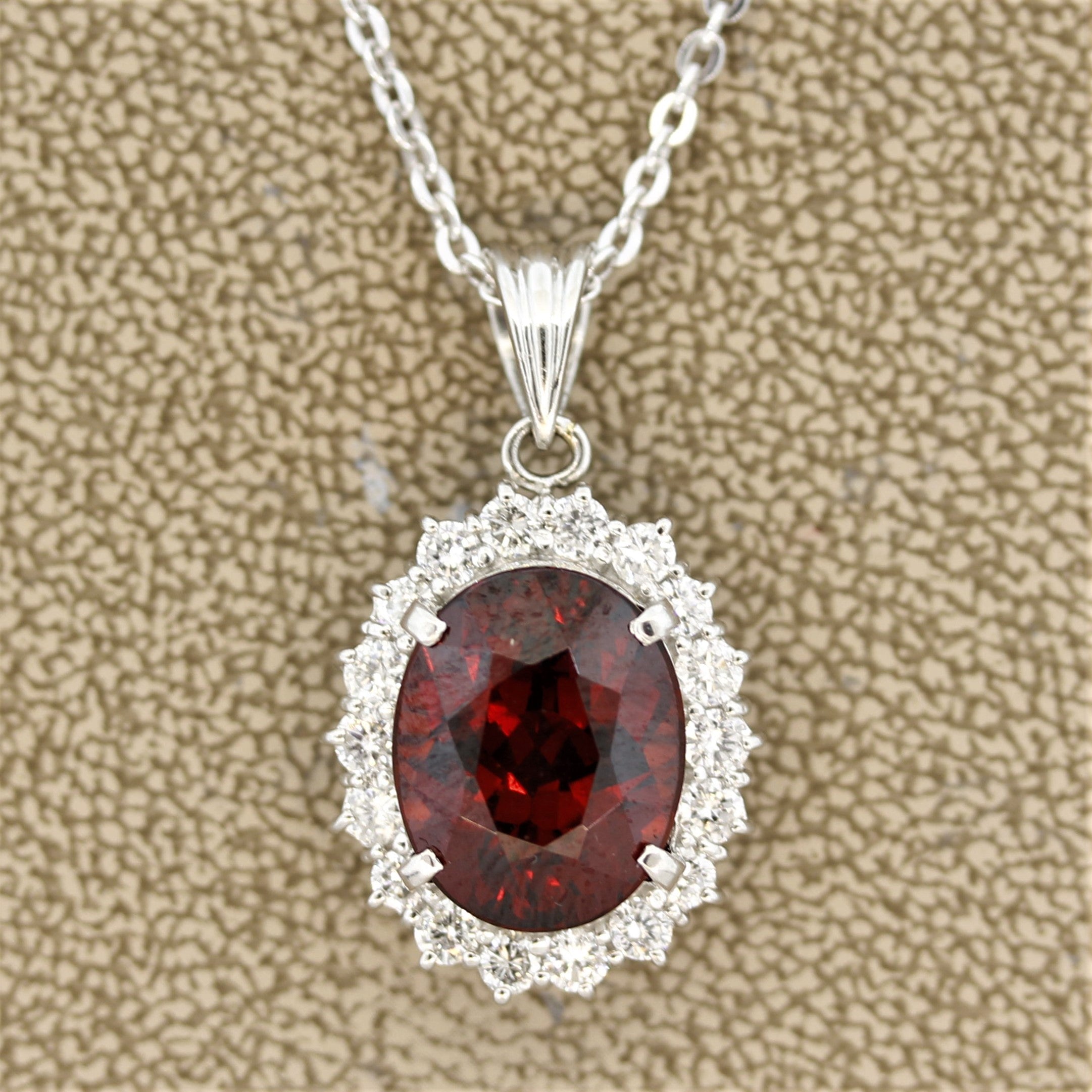 Spessartine Garnet Diamond Halo Platinum Pendant