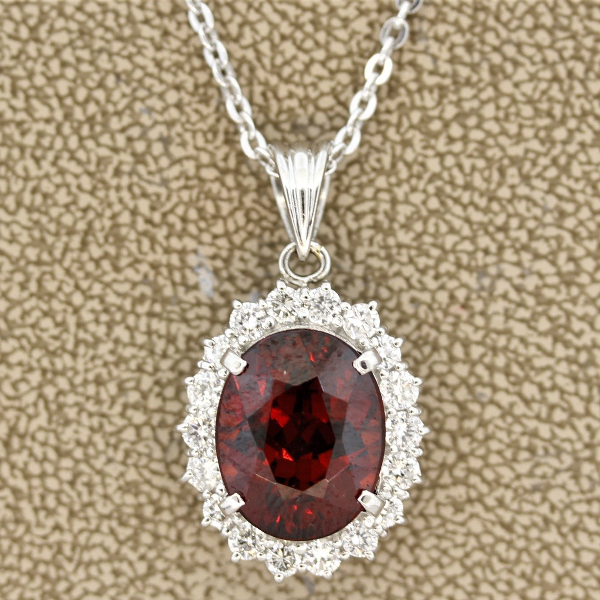 Spessartine Garnet Diamond Halo Platinum Pendant