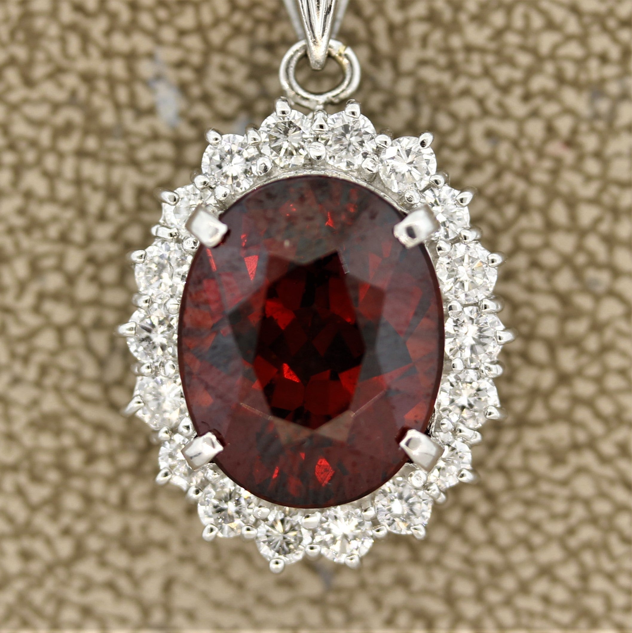 Spessartine Garnet Diamond Halo Platinum Pendant
