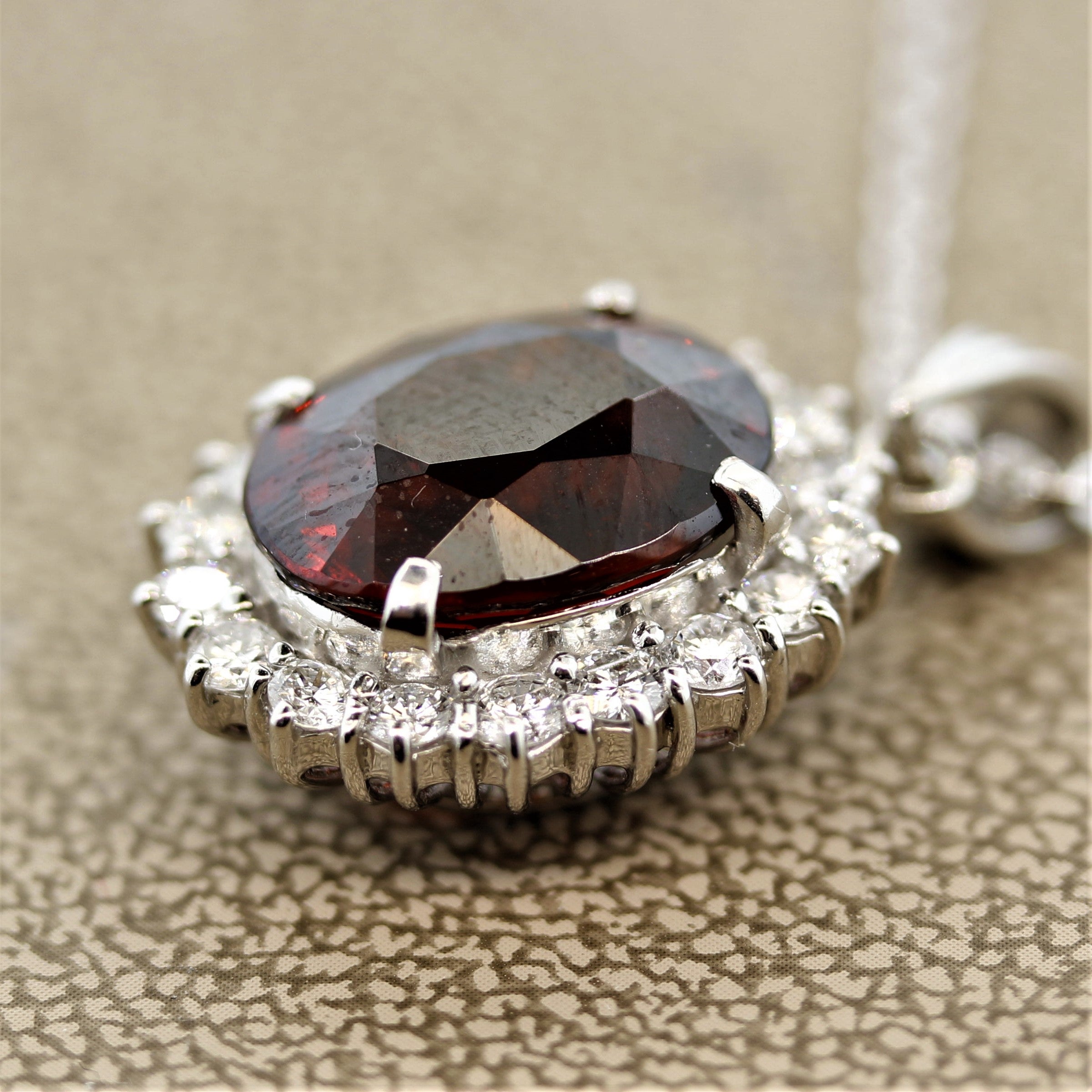 Spessartine Garnet Diamond Halo Platinum Pendant