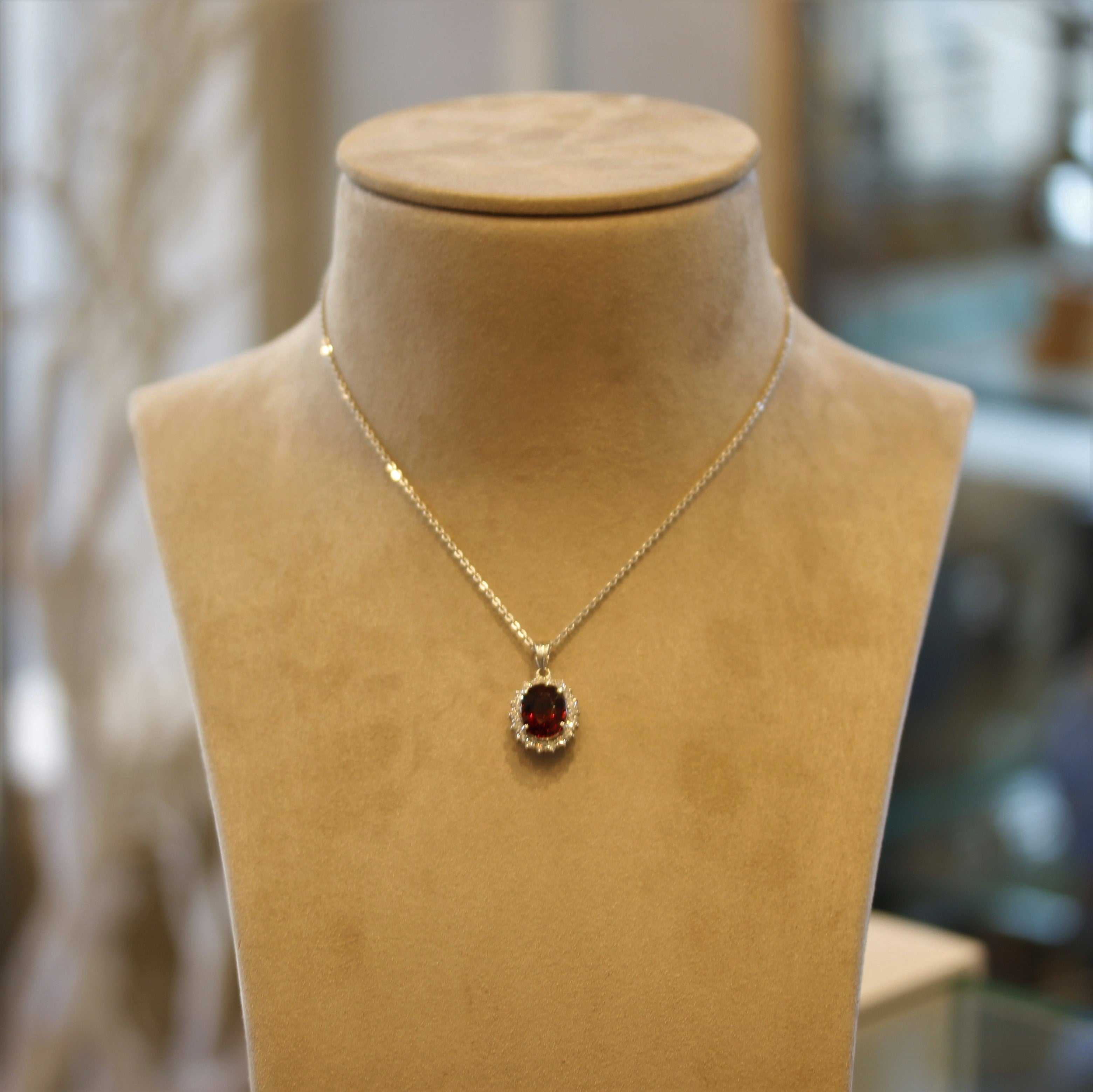 Spessartine Garnet Diamond Halo Platinum Pendant