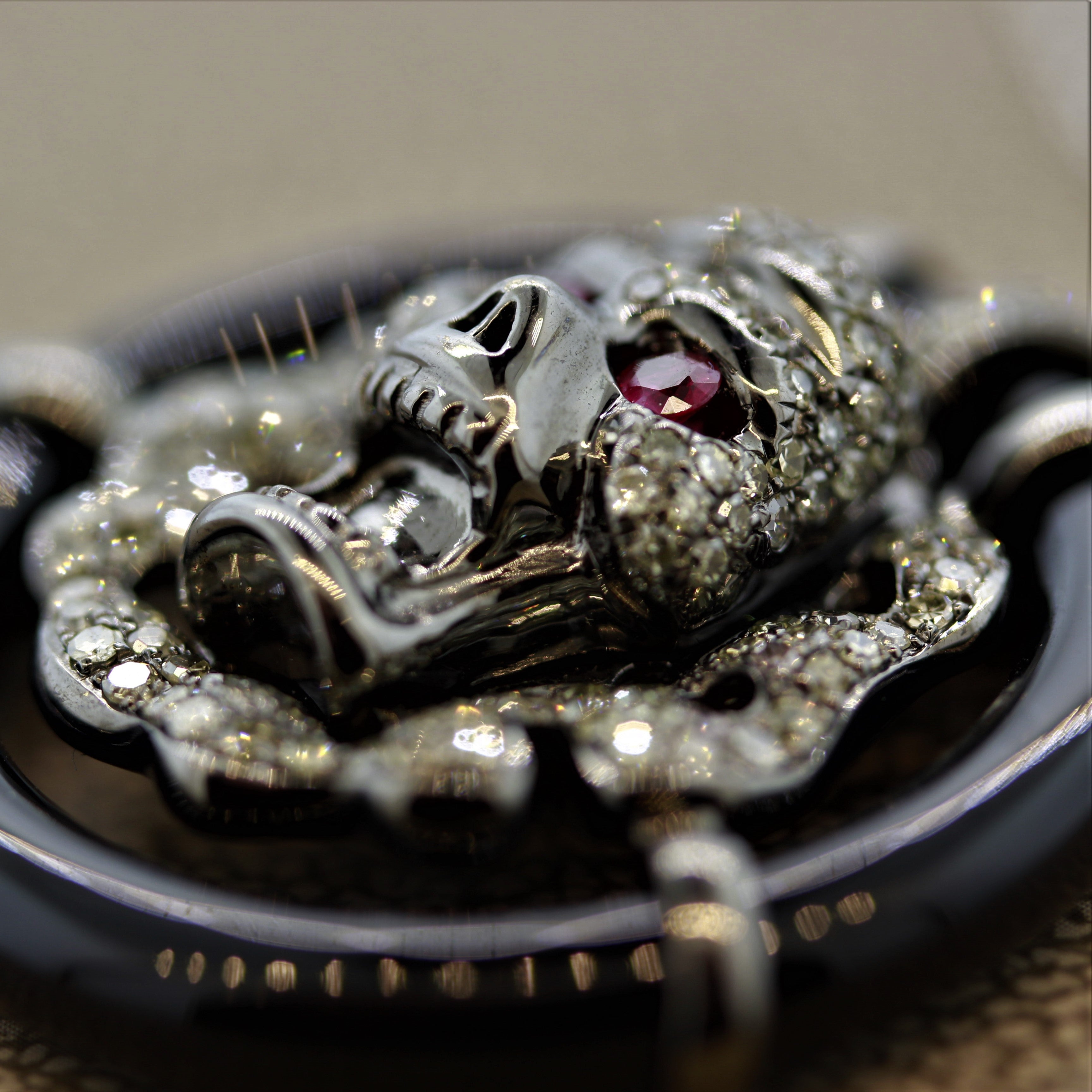 Diamond Ruby Black-Onyx Gold Skull Pendant