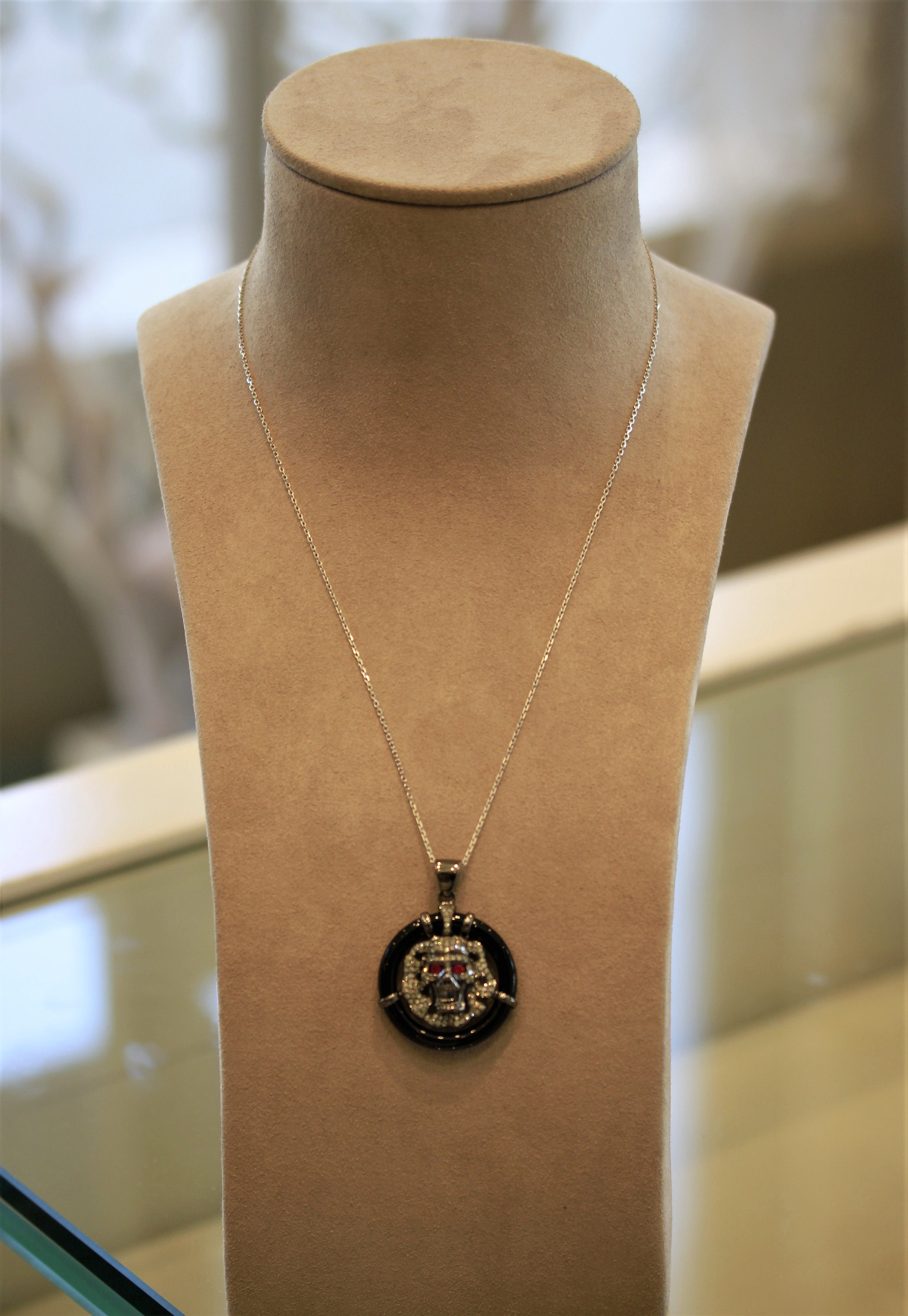 Diamond Ruby Black-Onyx Gold Skull Pendant