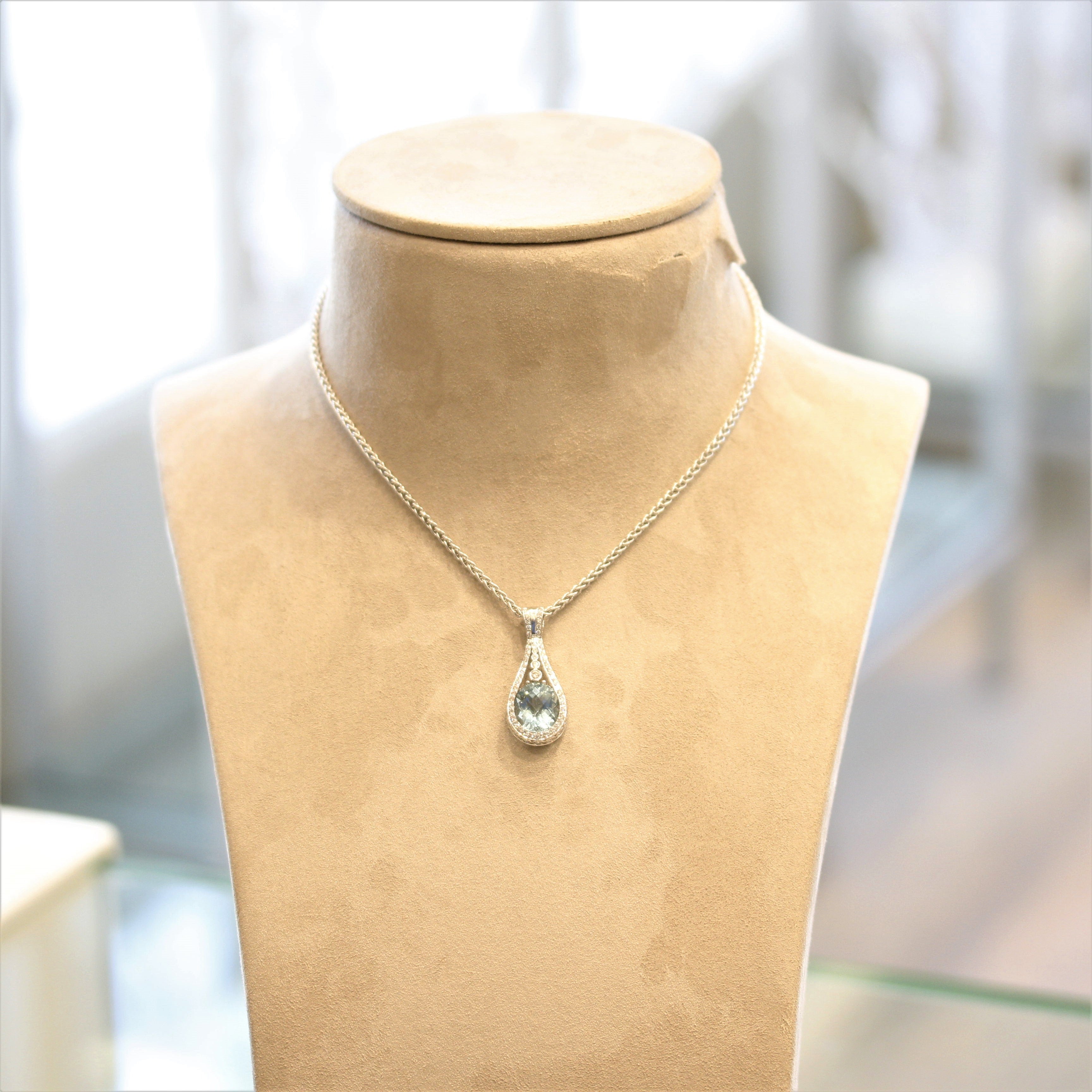 Aquamarine Diamond Gold Pendant