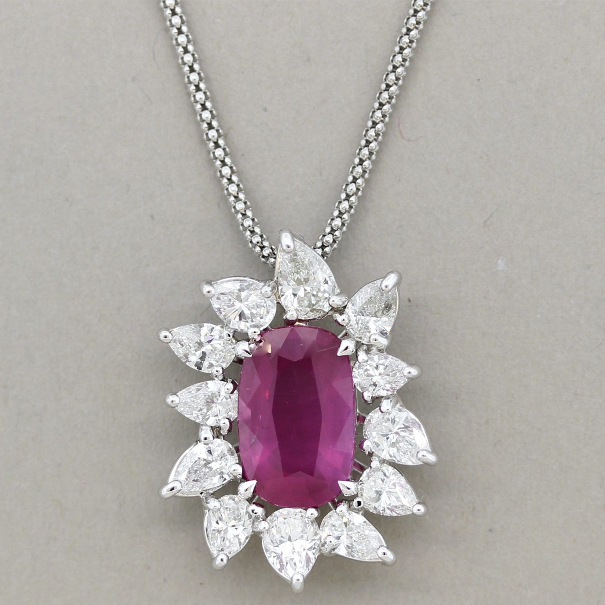 4.14 Carat Unheated Ruby Diamond Gold Pendant, GIA Certified