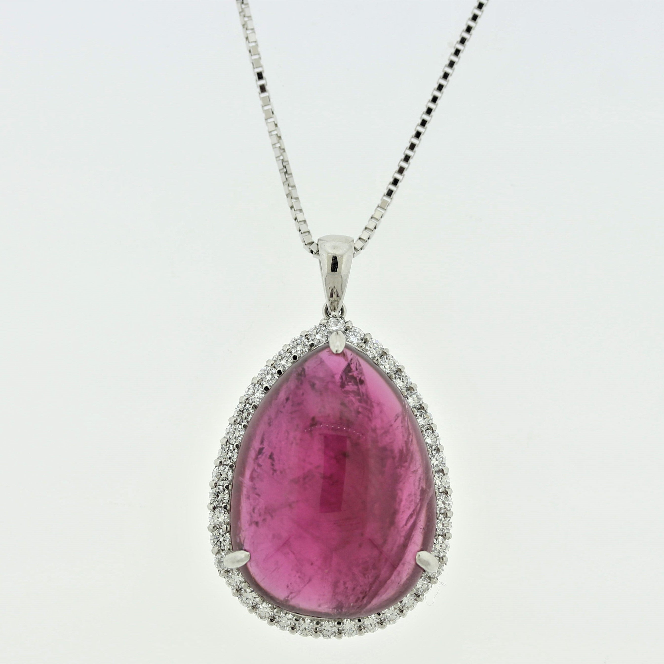 Large Rubellite Tourmaline Diamond Platinum Pendant