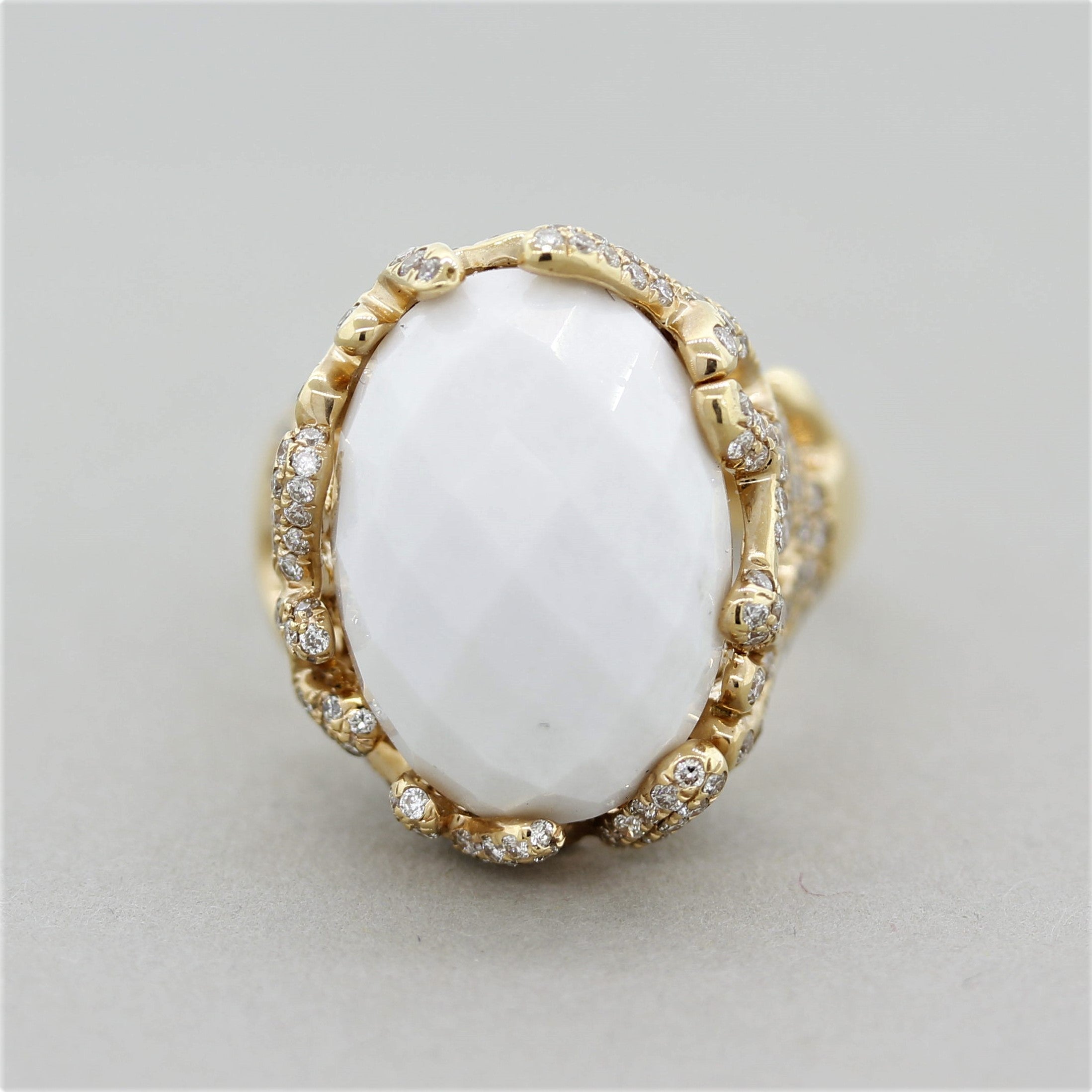 White Onyx Diamond Gold Ring