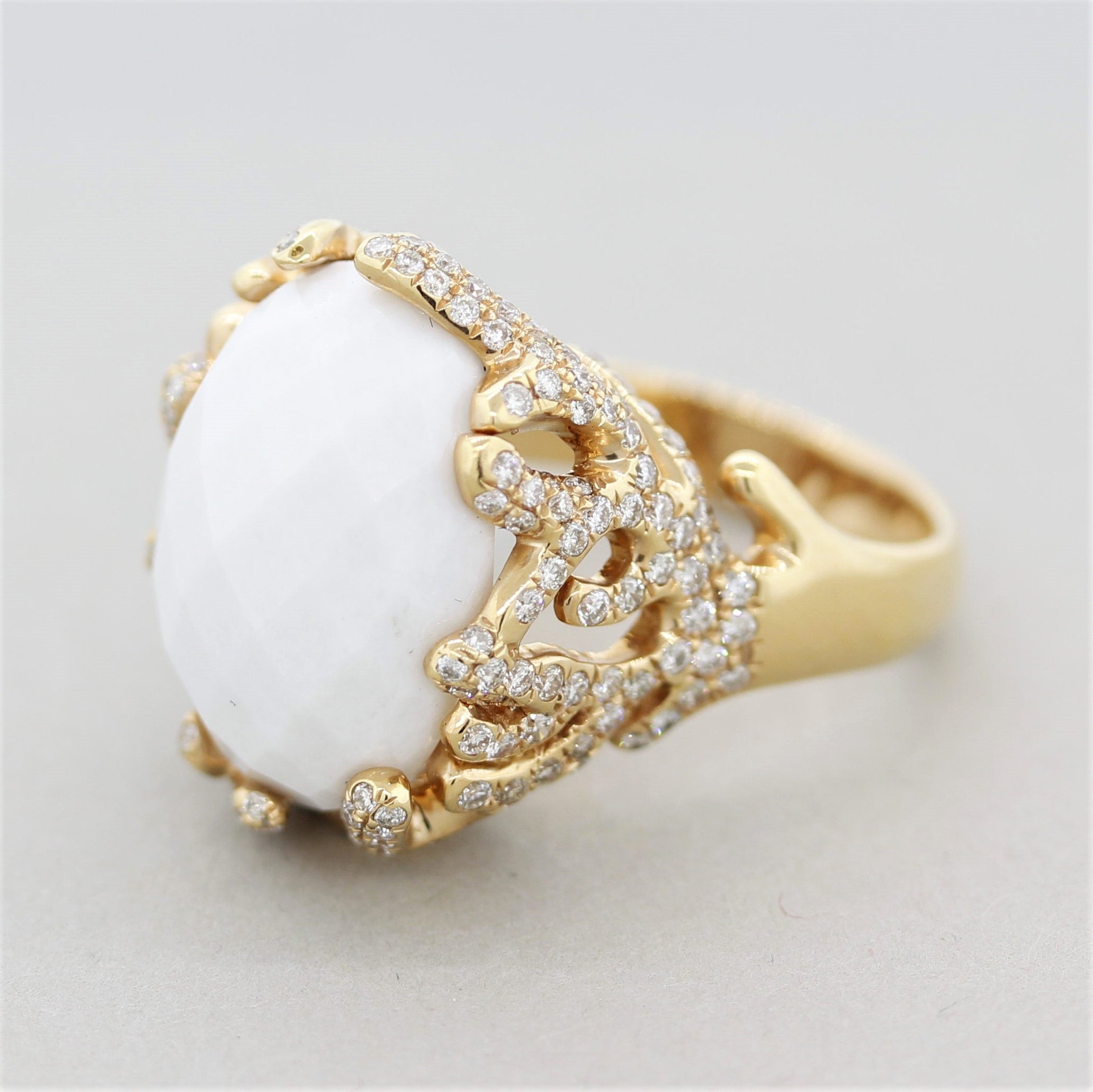 White Onyx Diamond Gold Ring