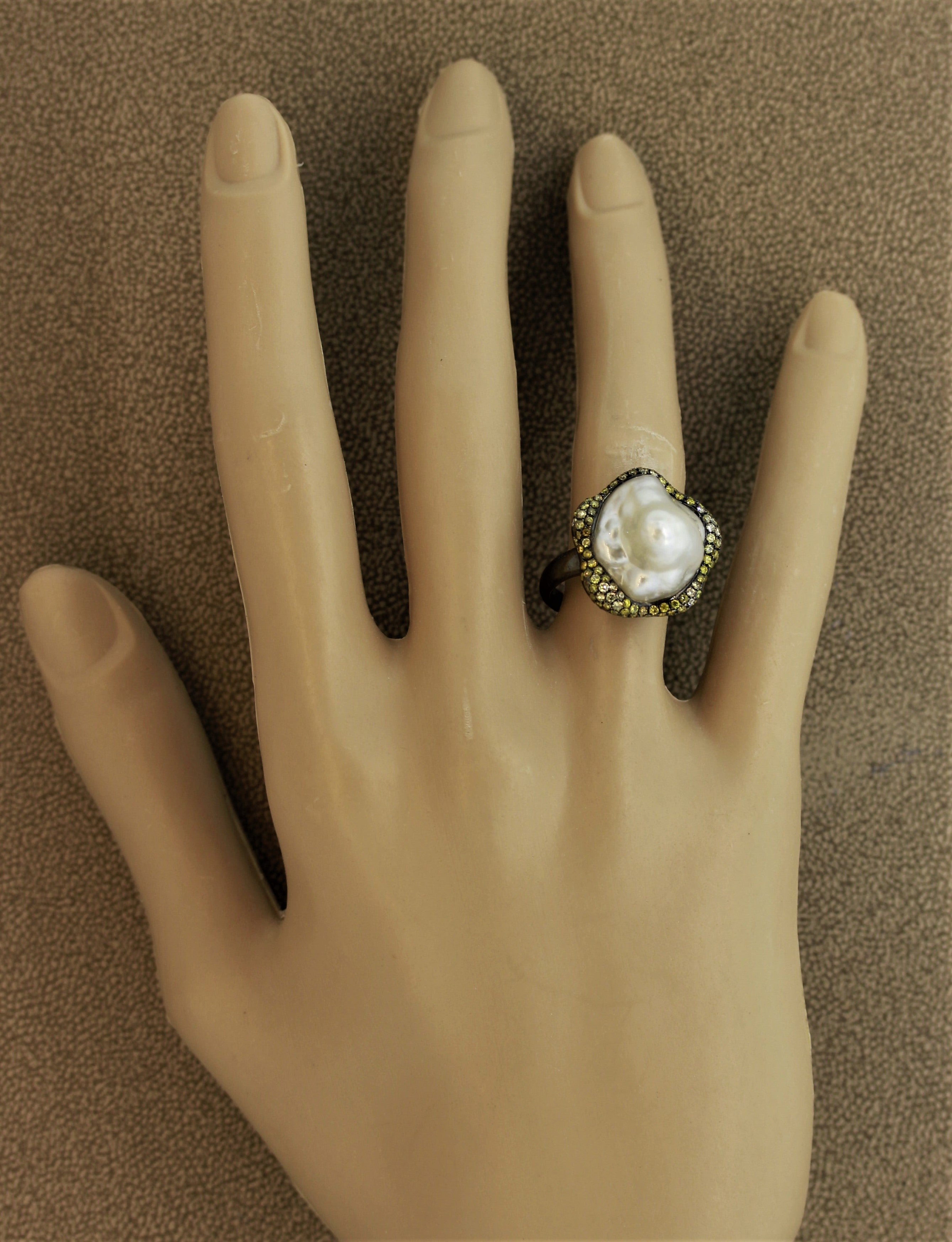 Baroque South Sea Pearl Diamond Gold Ring