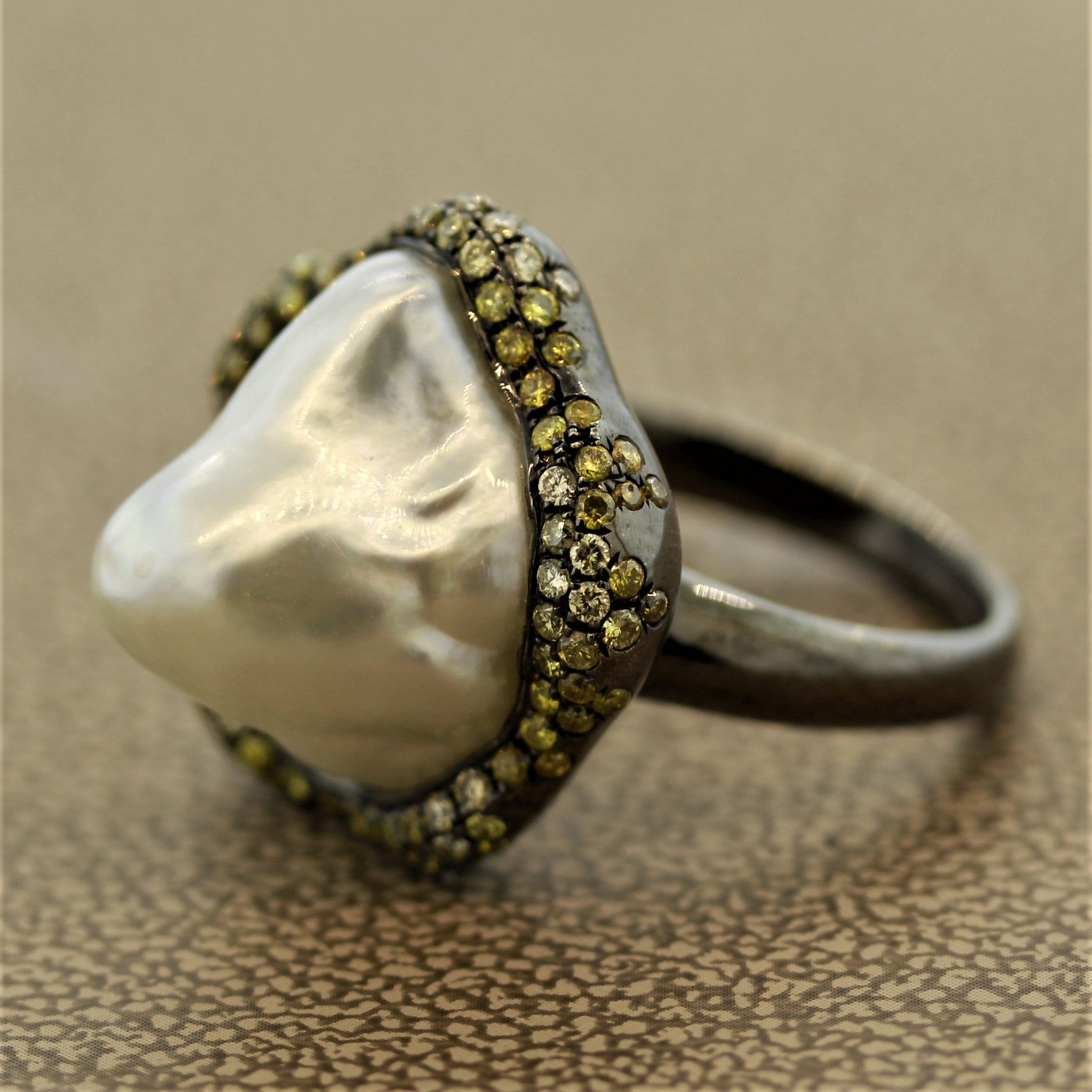 Baroque South Sea Pearl Diamond Gold Ring