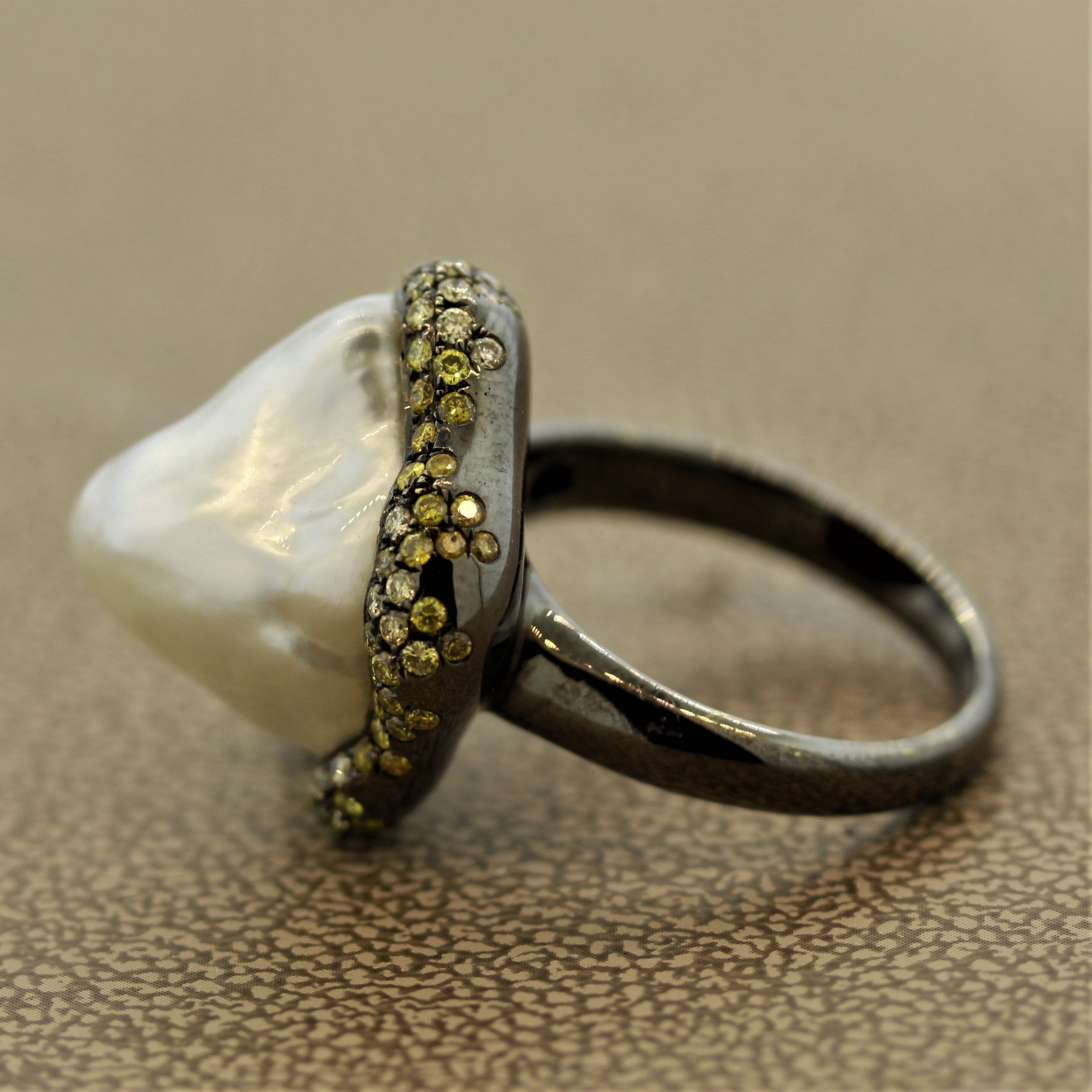 Baroque South Sea Pearl Diamond Gold Ring
