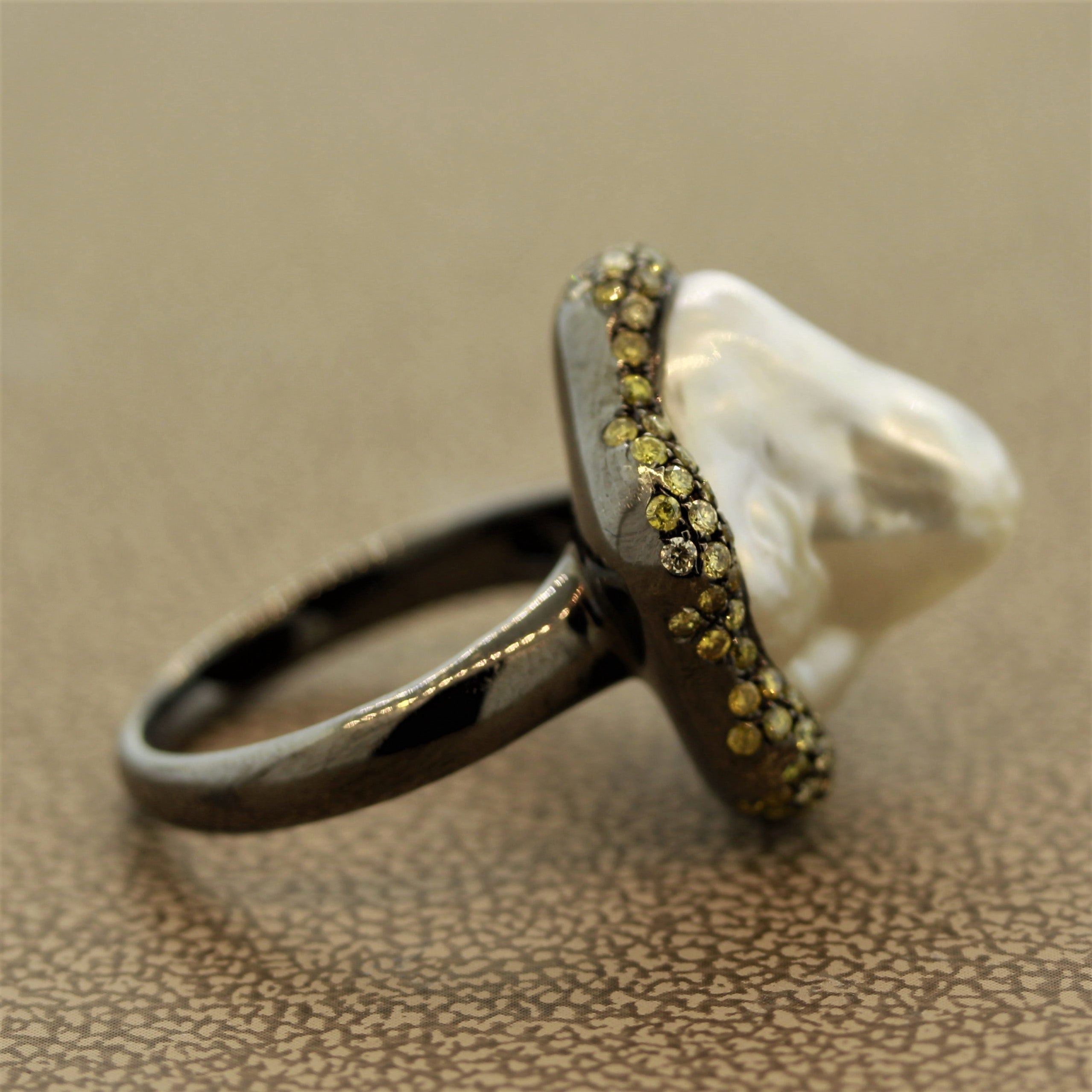 Baroque South Sea Pearl Diamond Gold Ring