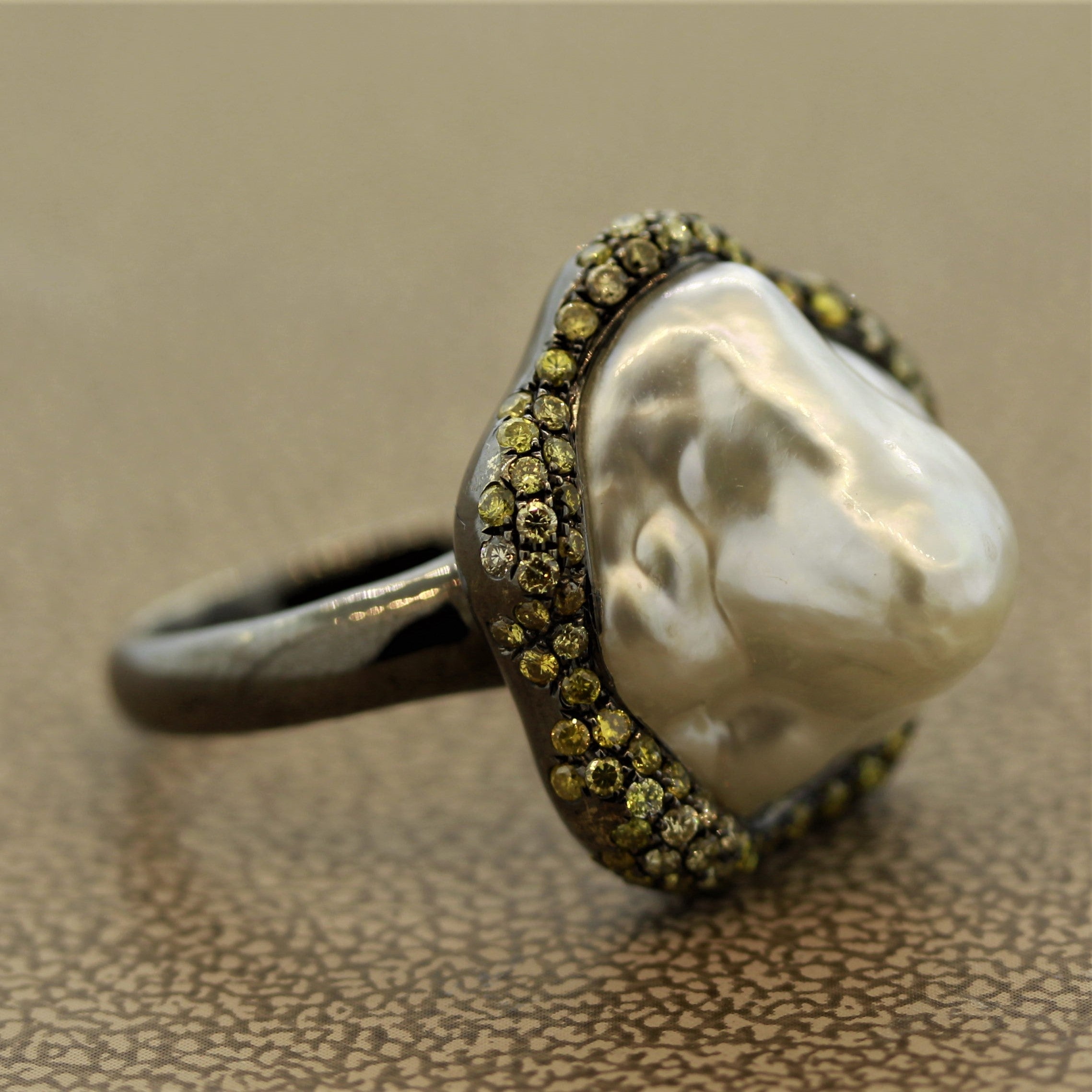 Baroque South Sea Pearl Diamond Gold Ring