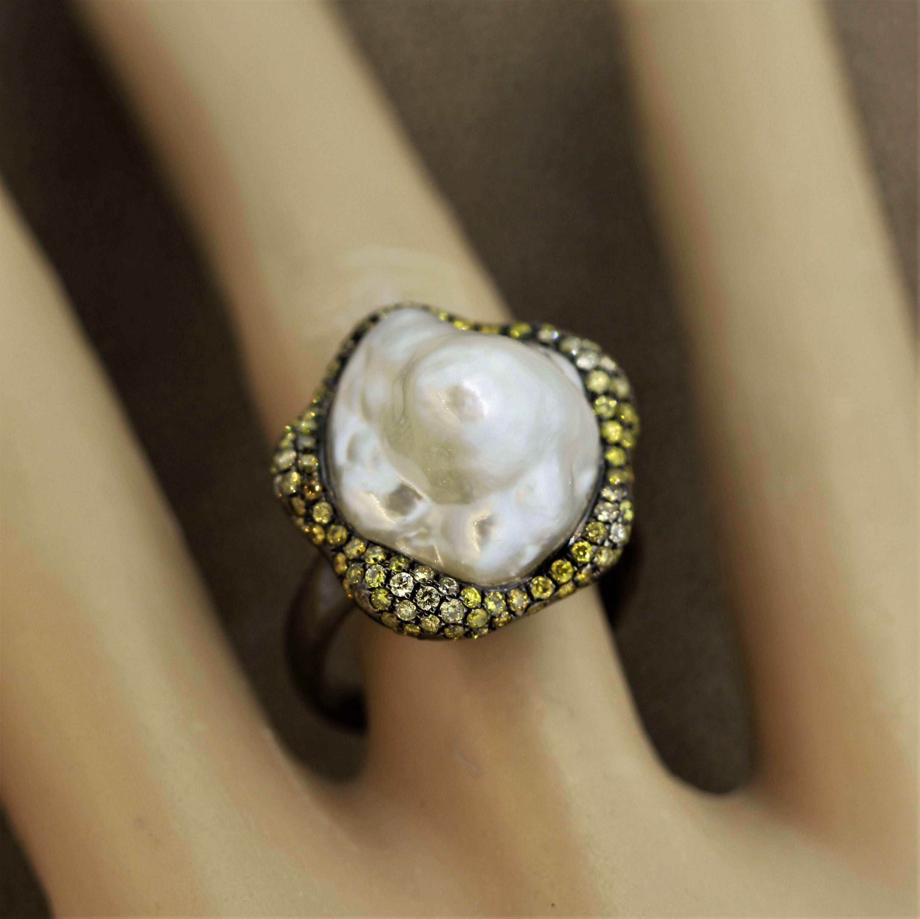 Baroque South Sea Pearl Diamond Gold Ring