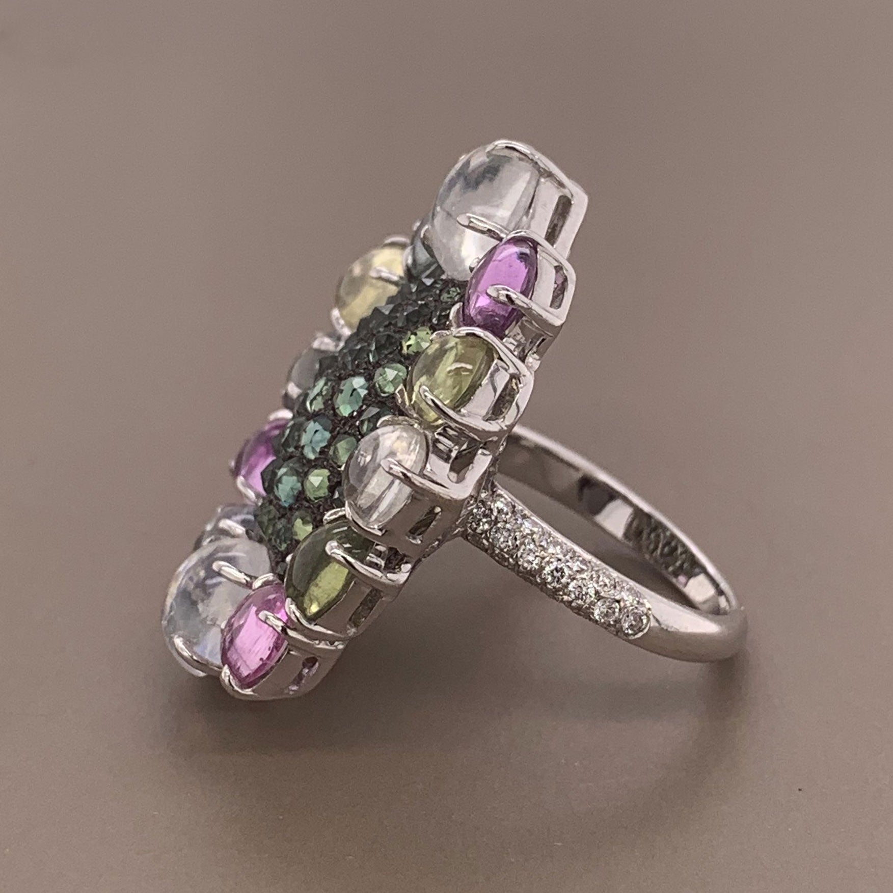 Modern Diamond Sapphire Moonstone Gold Cocktail Ring