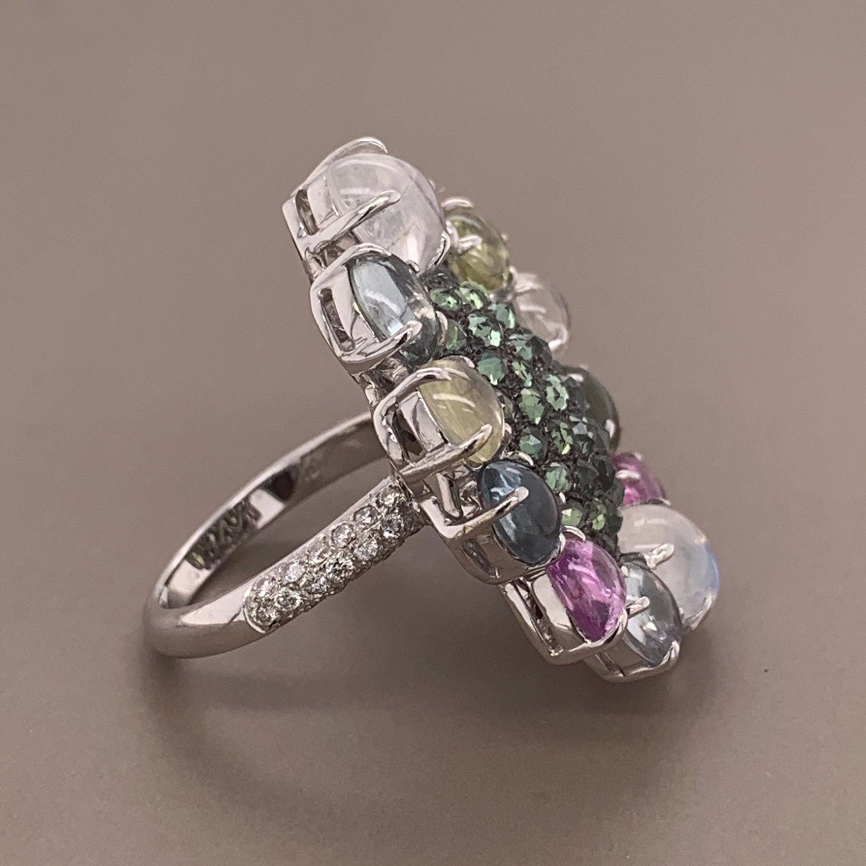 Modern Diamond Sapphire Moonstone Gold Cocktail Ring