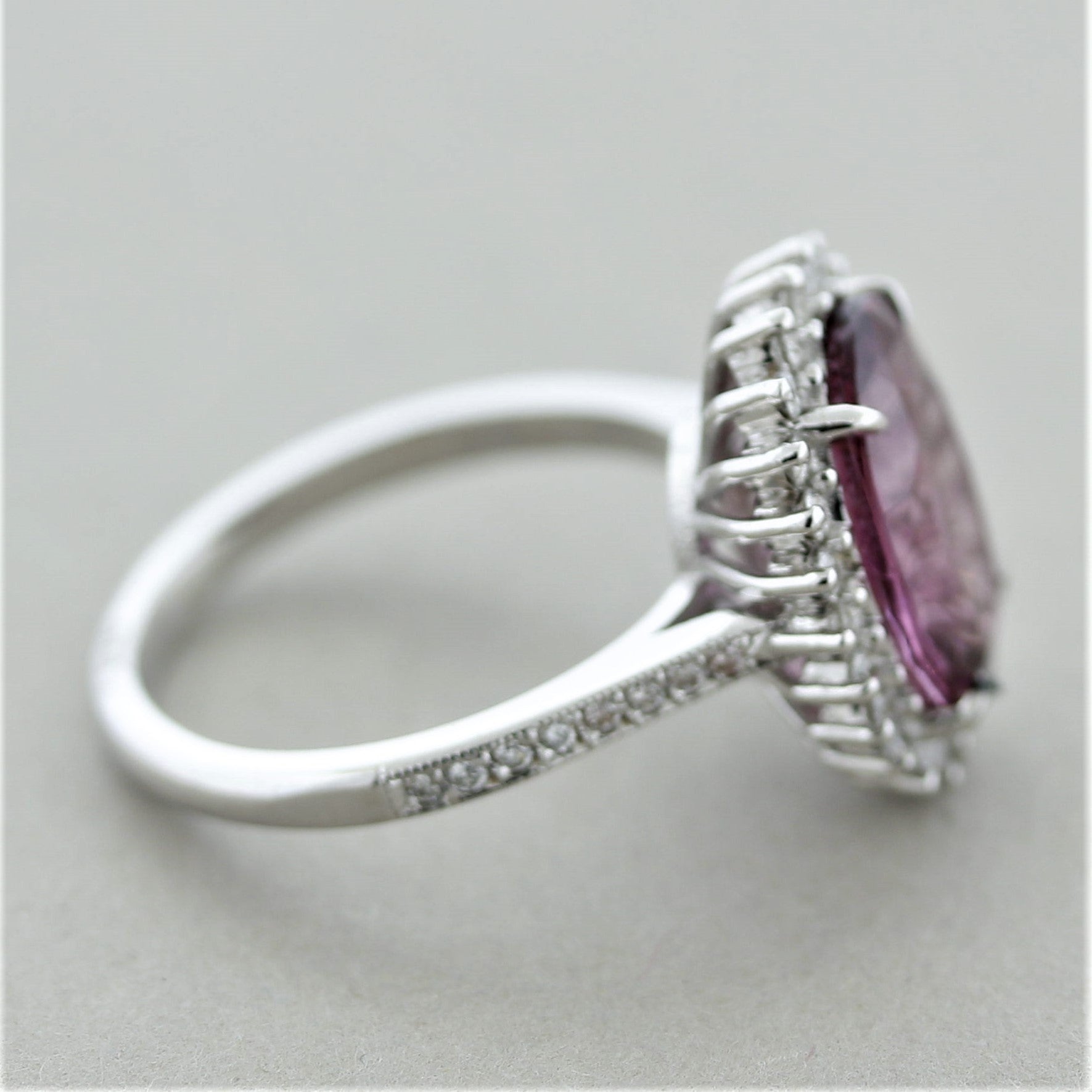 Pink Spinel Diamond Halo Gold Ring