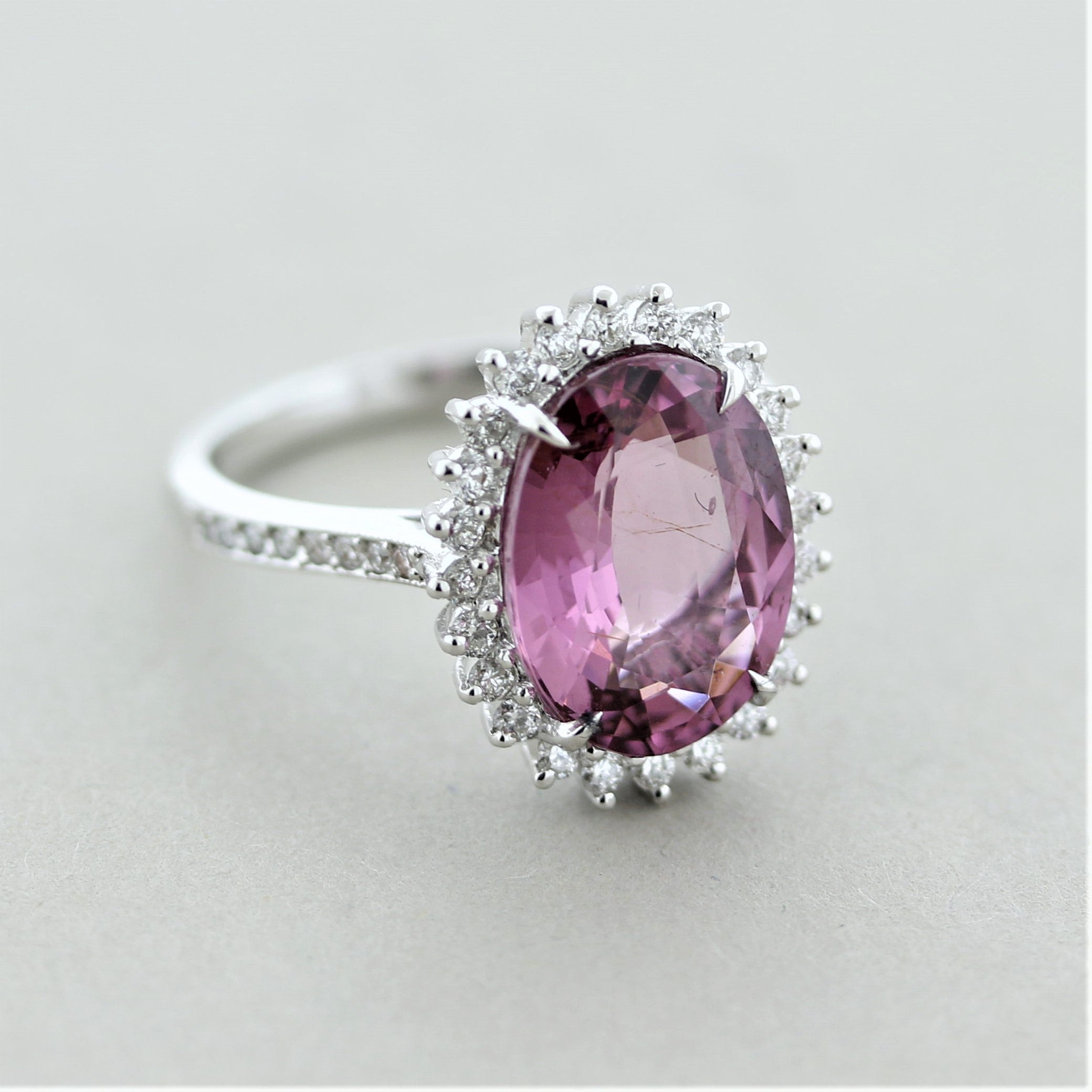 Pink Spinel Diamond Halo Gold Ring