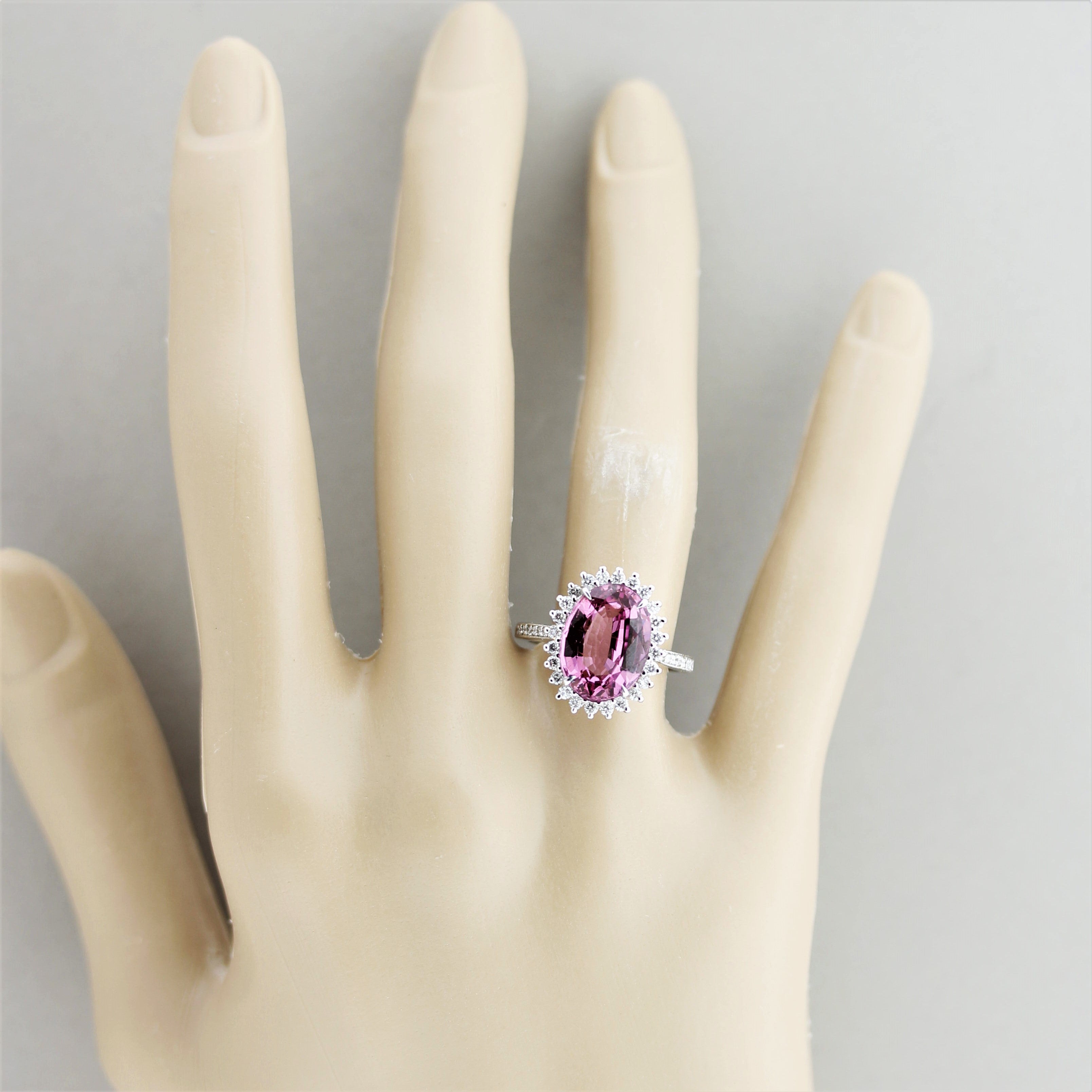 Pink Spinel Diamond Halo Gold Ring