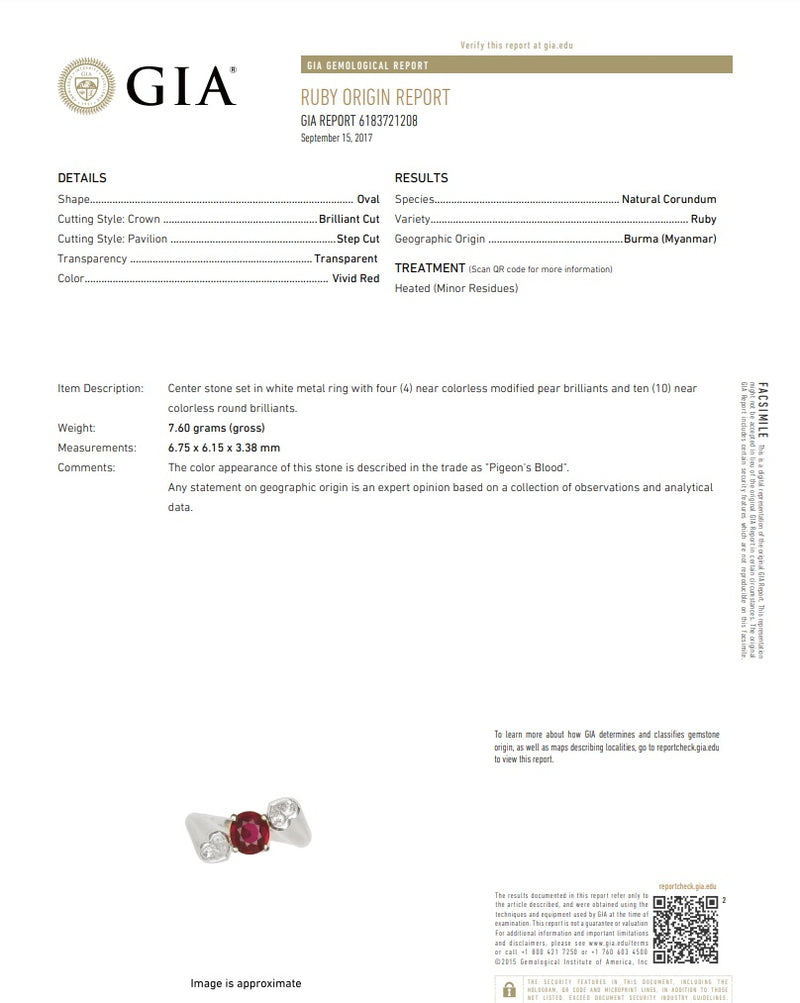 Pigeon Blood Burmese Ruby Diamond Heart Platinum Ring, GIA Certified