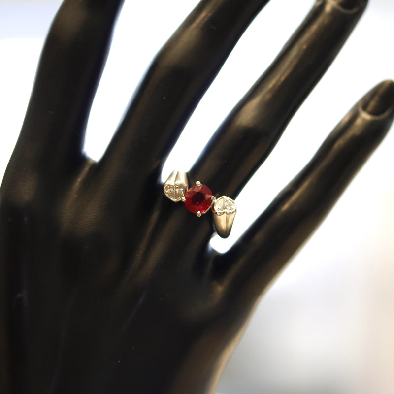 Pigeon Blood Burmese Ruby Diamond Heart Platinum Ring, GIA Certified