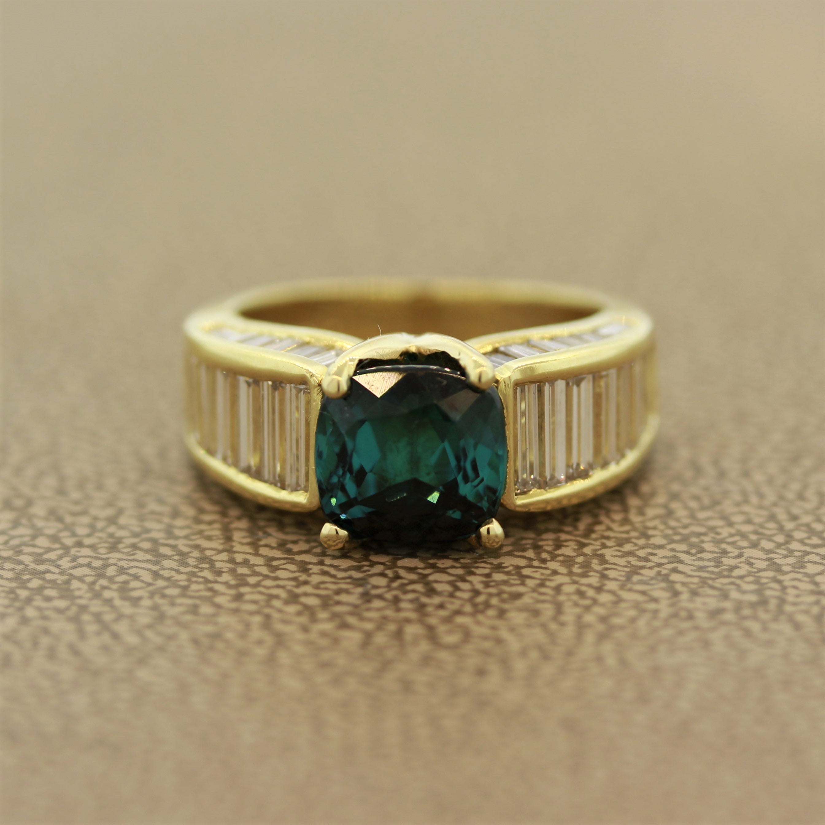 Indicolite Tourmaline Diamond Gold Ring