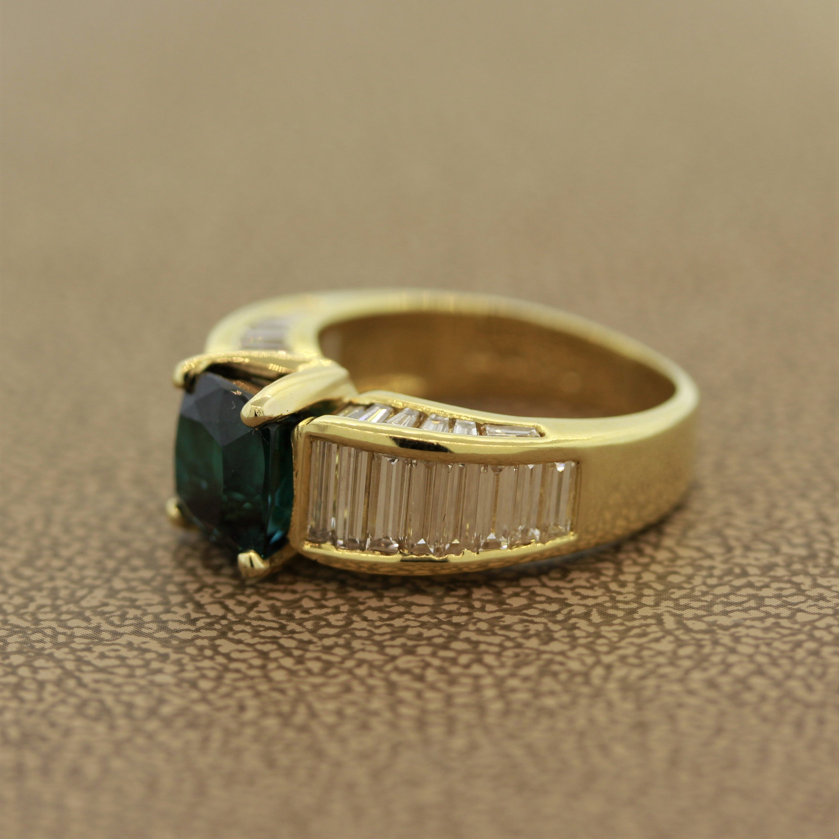 Indicolite Tourmaline Diamond Gold Ring