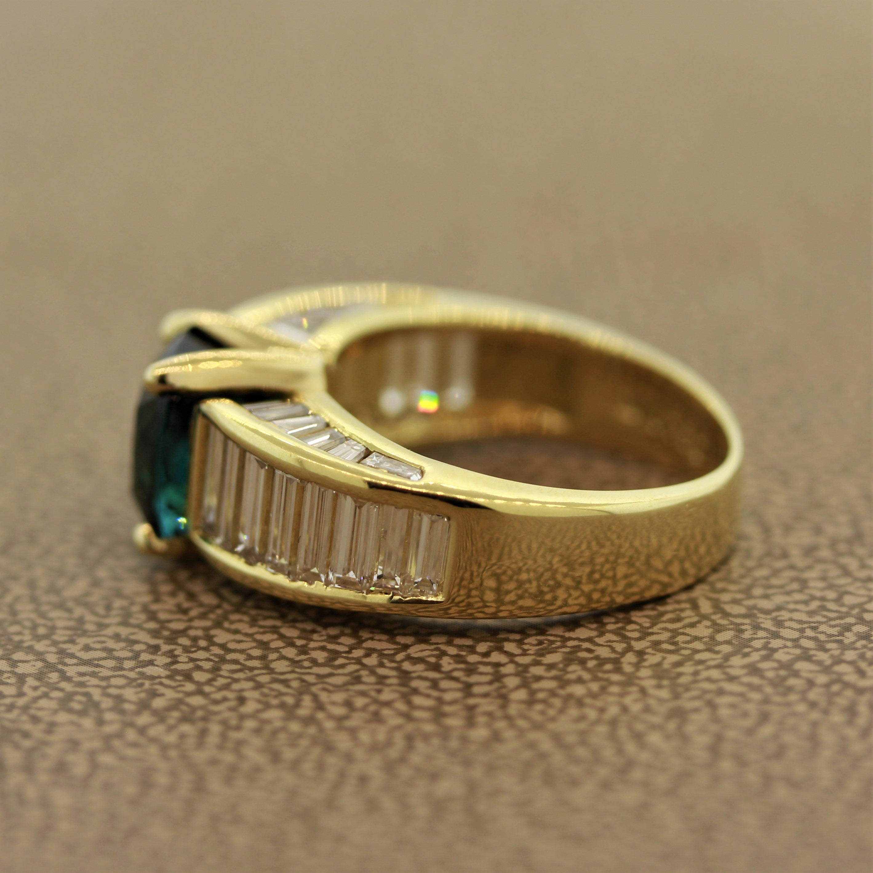 Indicolite Tourmaline Diamond Gold Ring