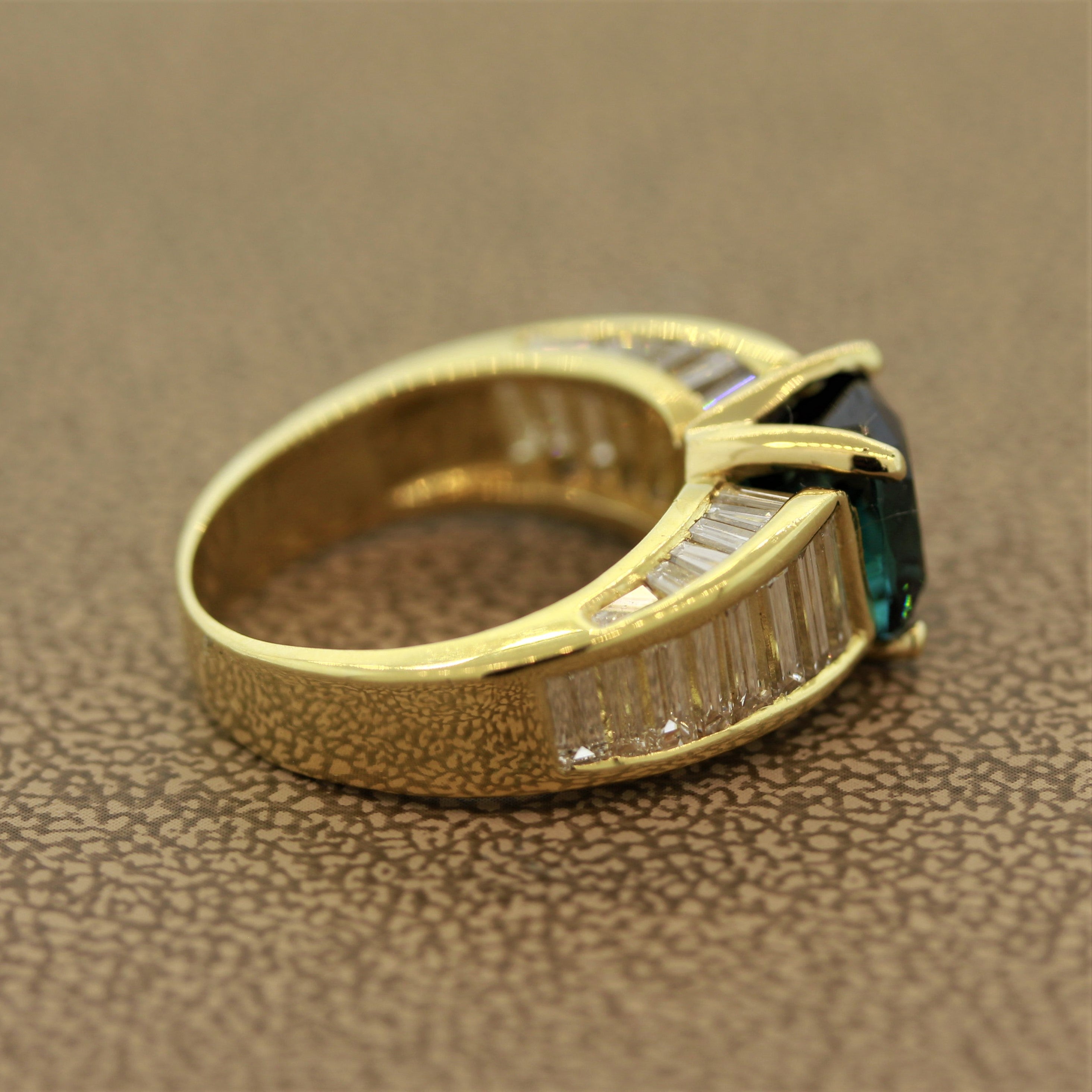 Indicolite Tourmaline Diamond Gold Ring