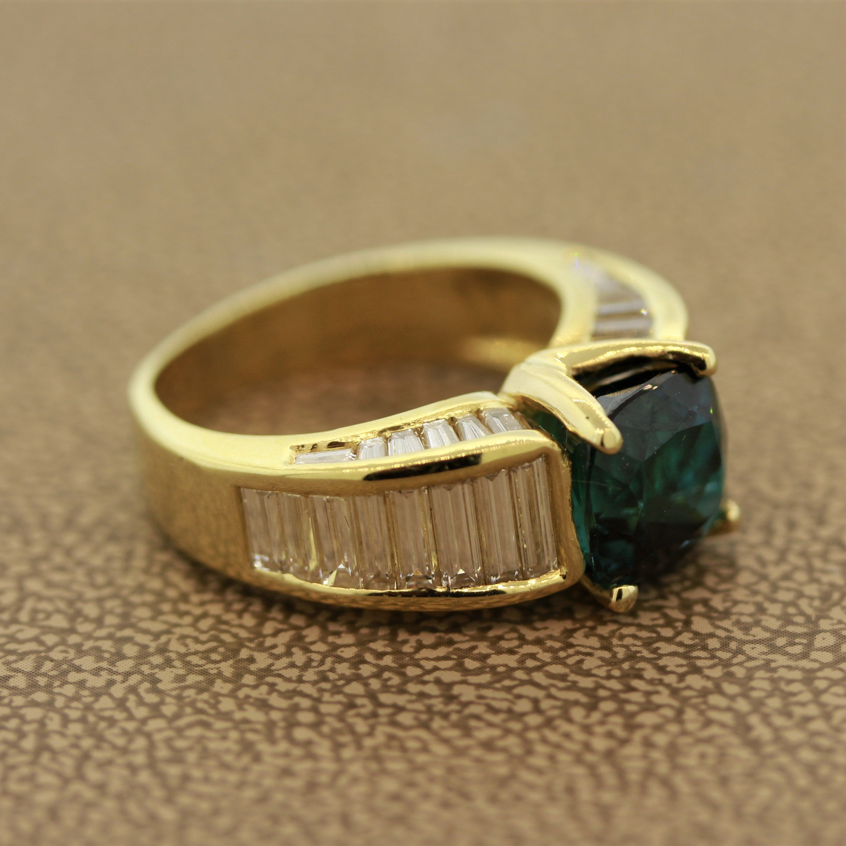 Indicolite Tourmaline Diamond Gold Ring