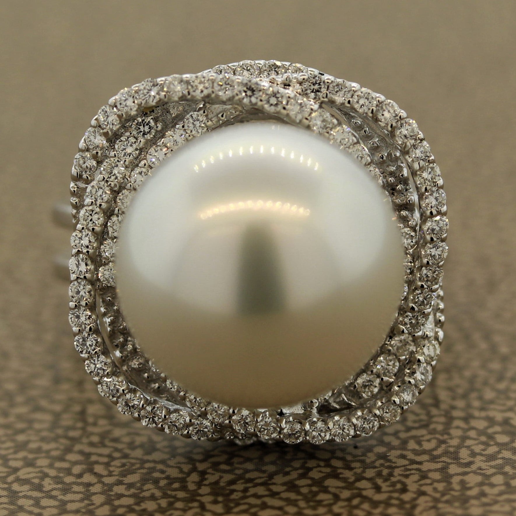 South Sea Pearl Diamond Orbit Halo Design Gold Ring