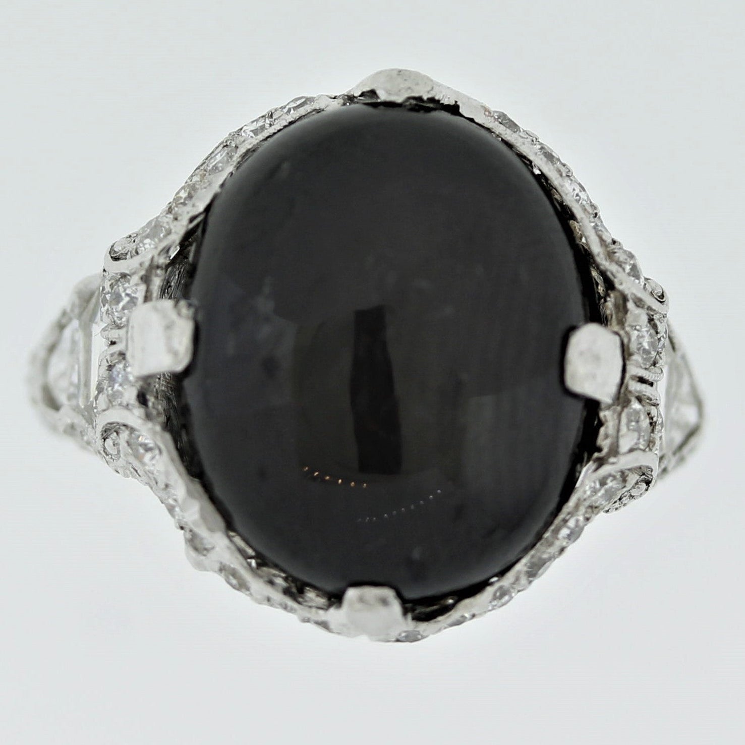 Art Deco Antique Star-Diopside Diamond Platinum Ring