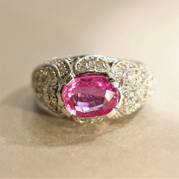 Hot-Pink Sapphire Diamond Gold “Heart-Motif” Ring