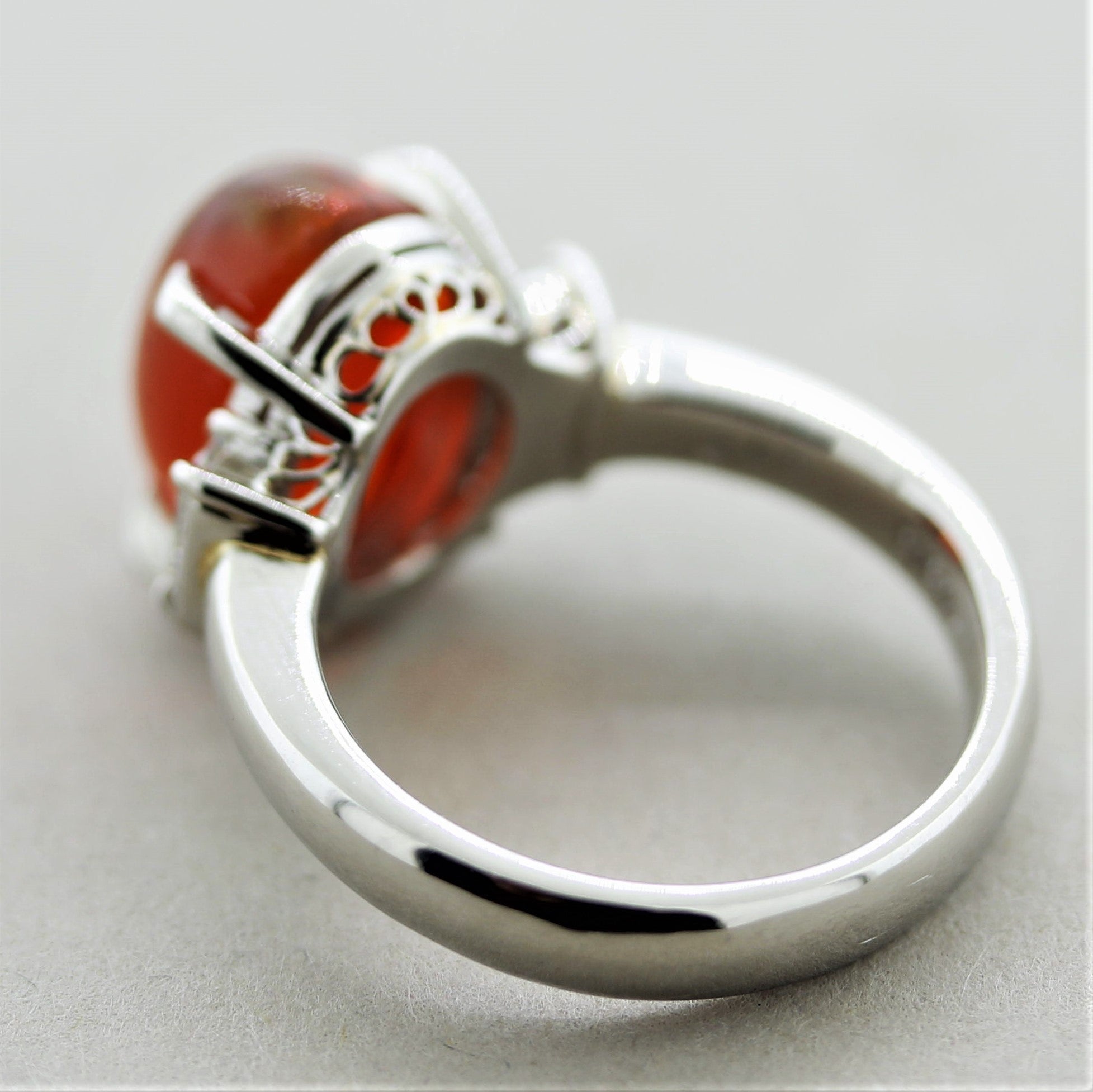 Mexican Fire Opal Diamond Platinum 3-Stone Ring