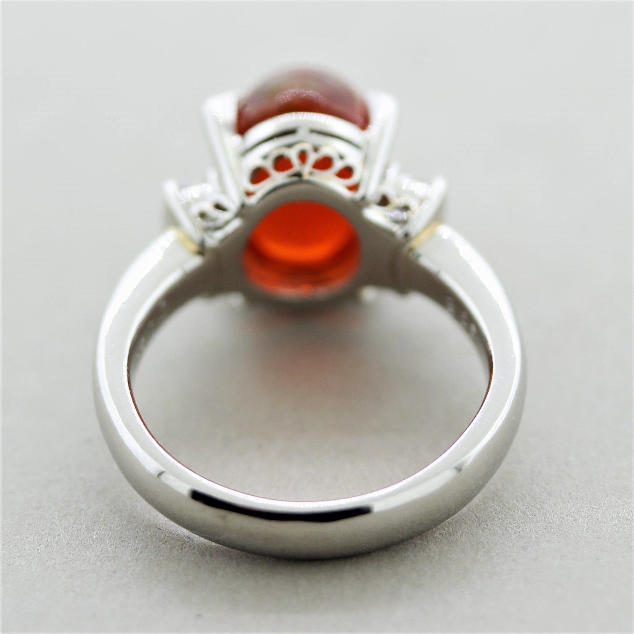 Mexican Fire Opal Diamond Platinum 3-Stone Ring